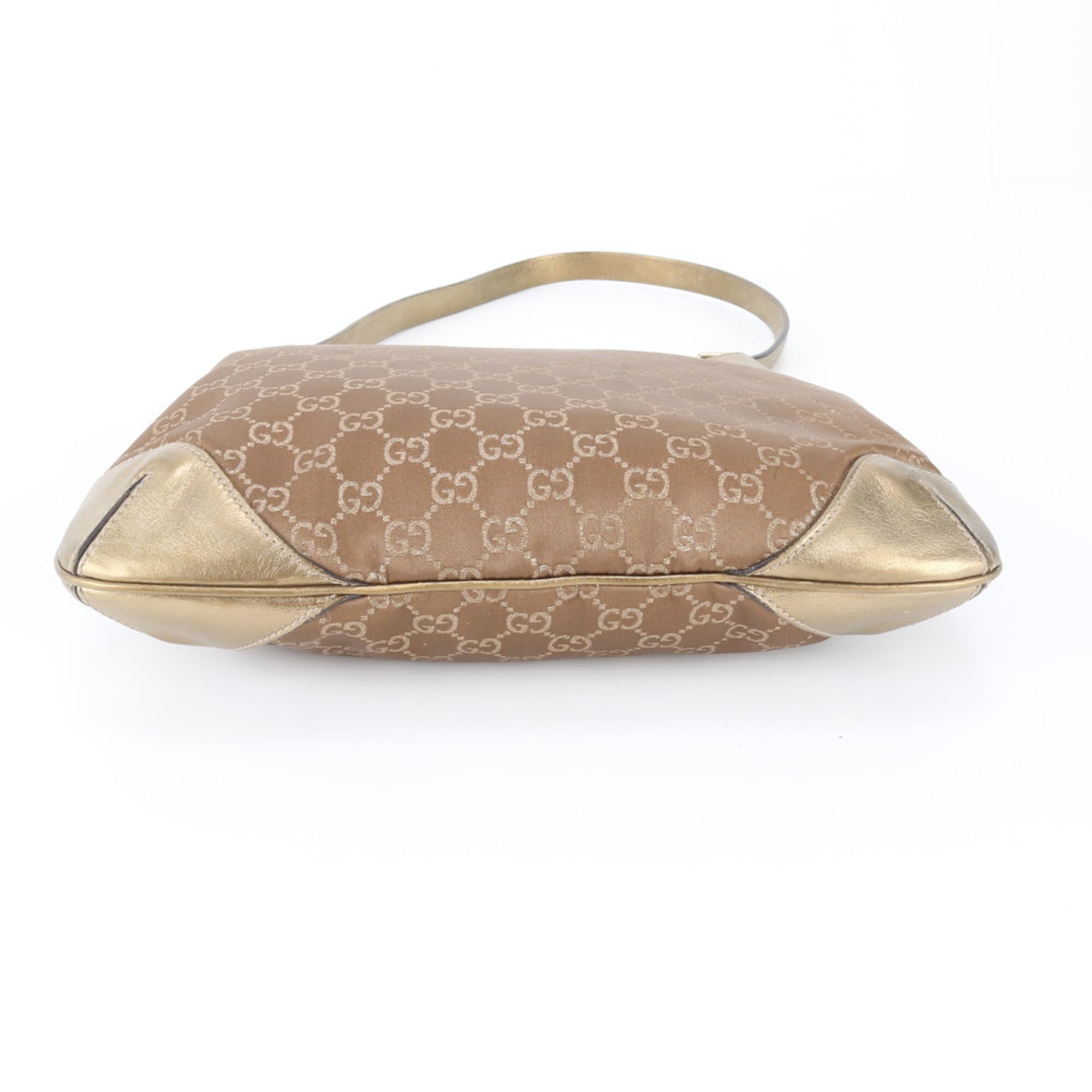 Gucci Brown Gold Leather Canvas Handbag Shoulder Bag Tote Bag (Pre-Owned)
