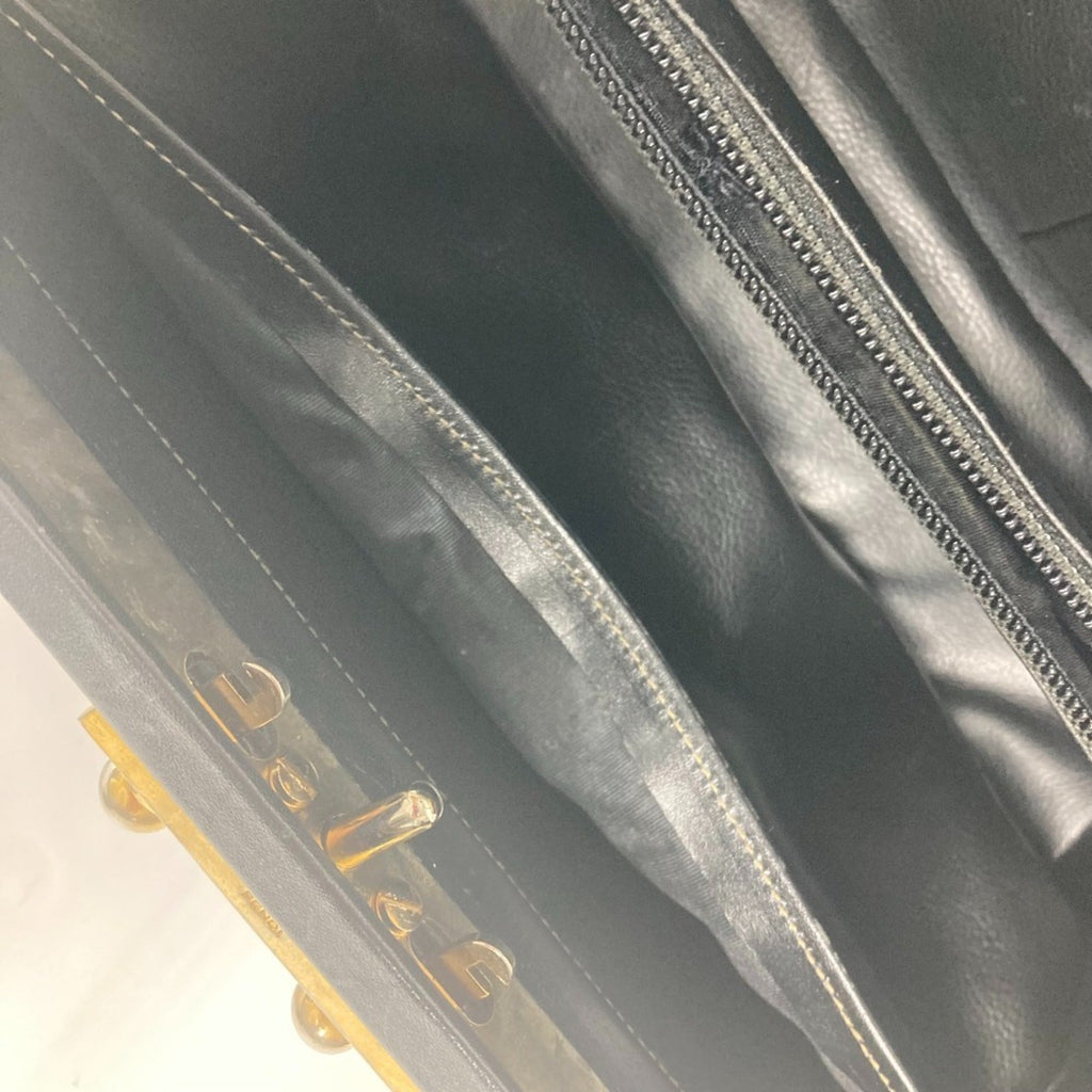 Fendi Pequin Black Leather Pvc Handbag