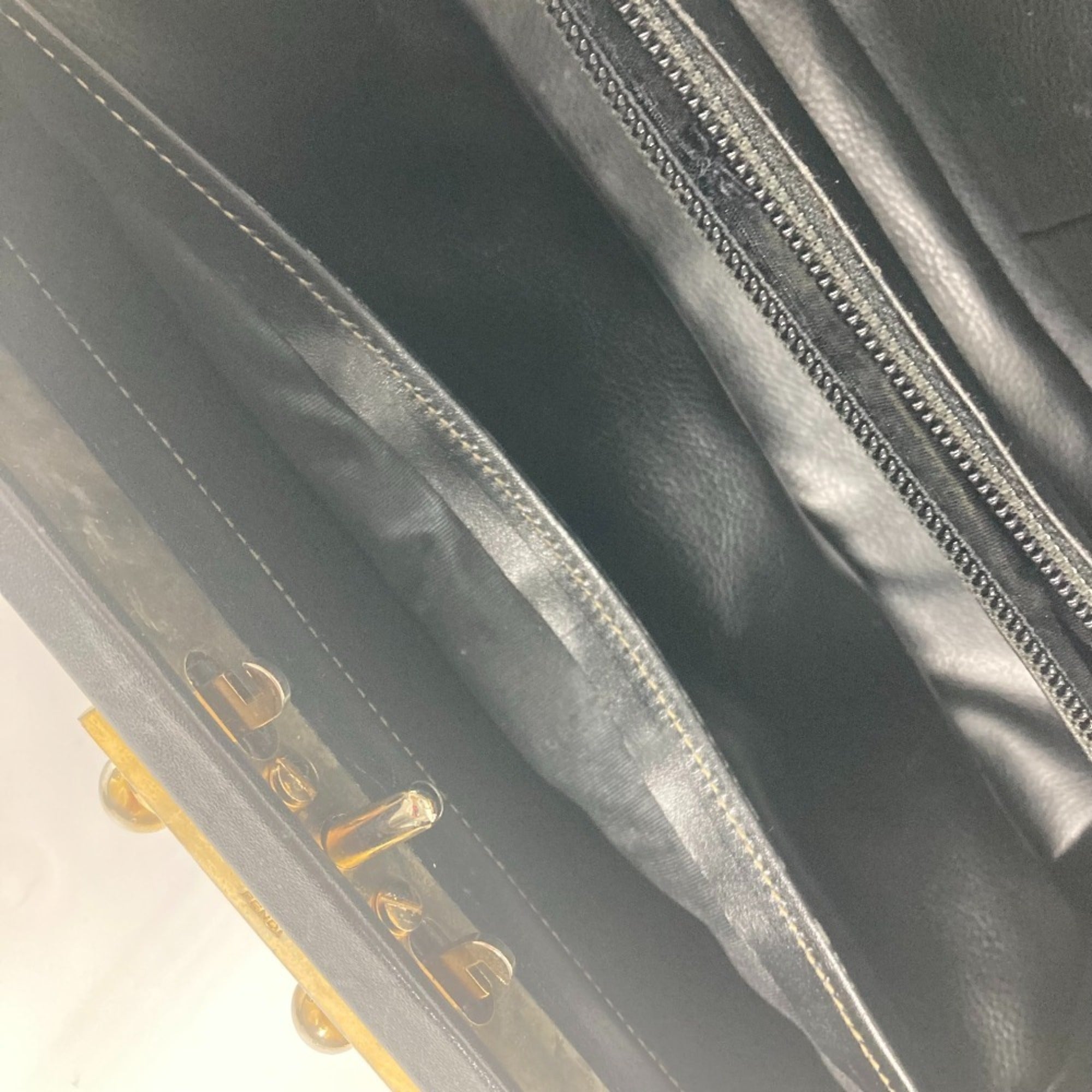 Fendi Pequin Black Leather Pvc Handbag
