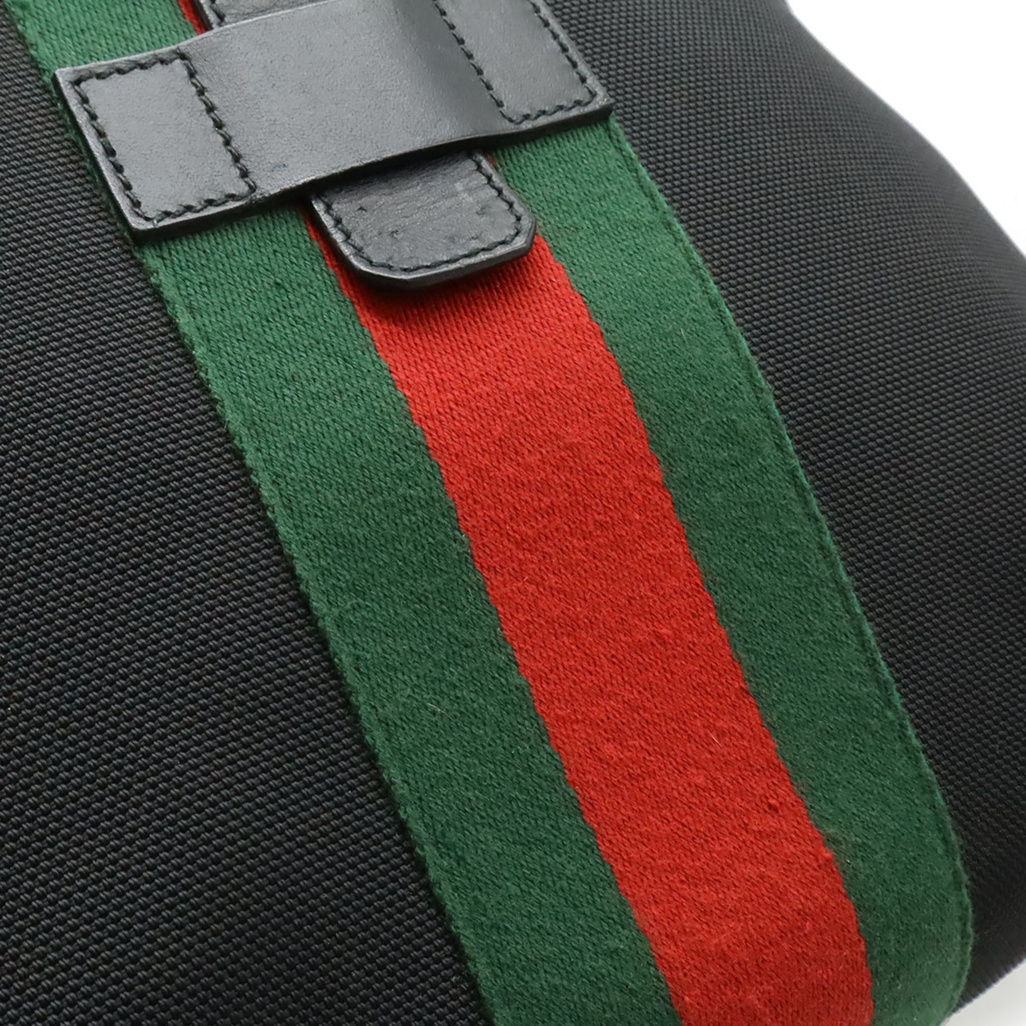 Gucci Black Green Red Color Canvas Leather Backpack (Pre-Owned)