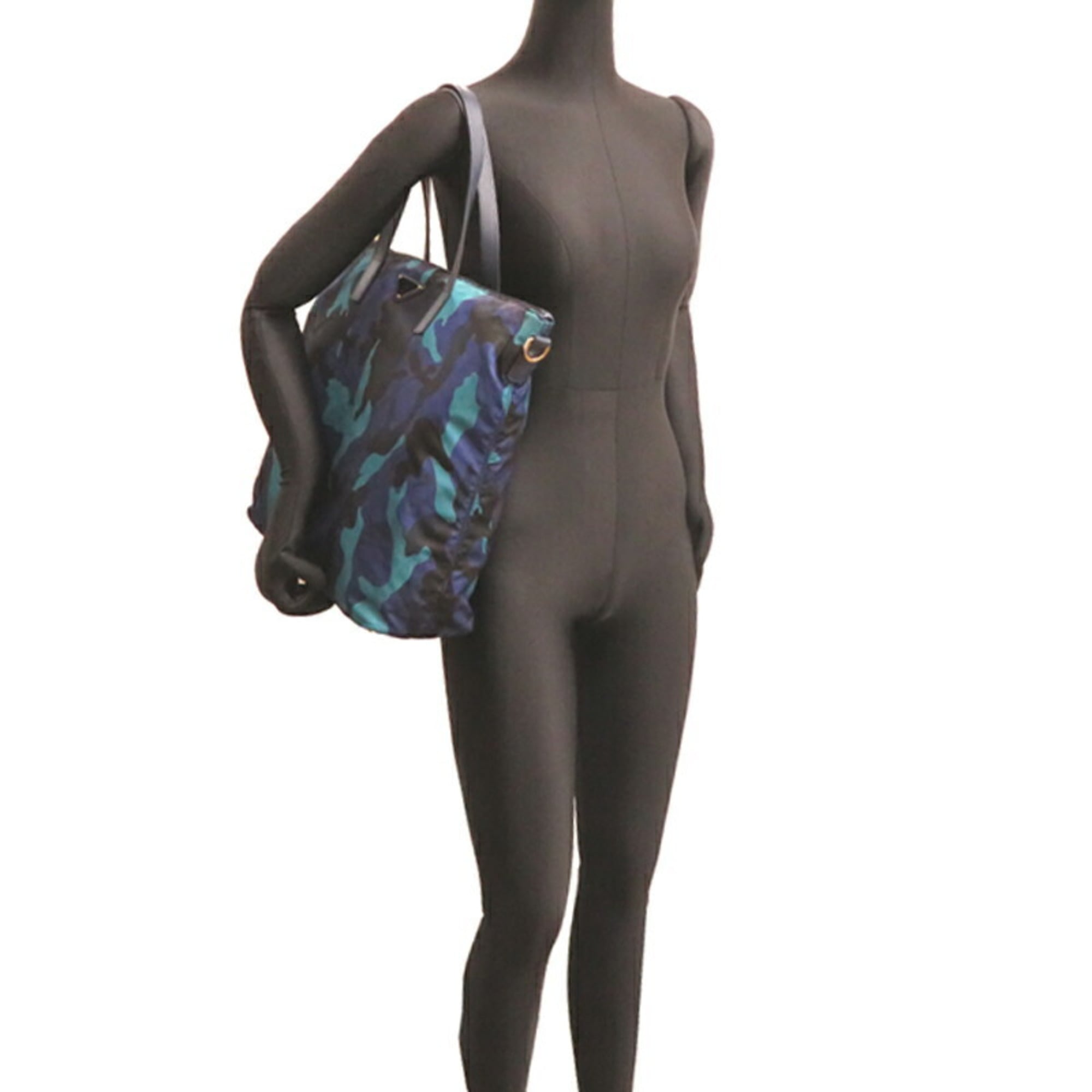 Prada Blue Nylon Leather Tote Bag