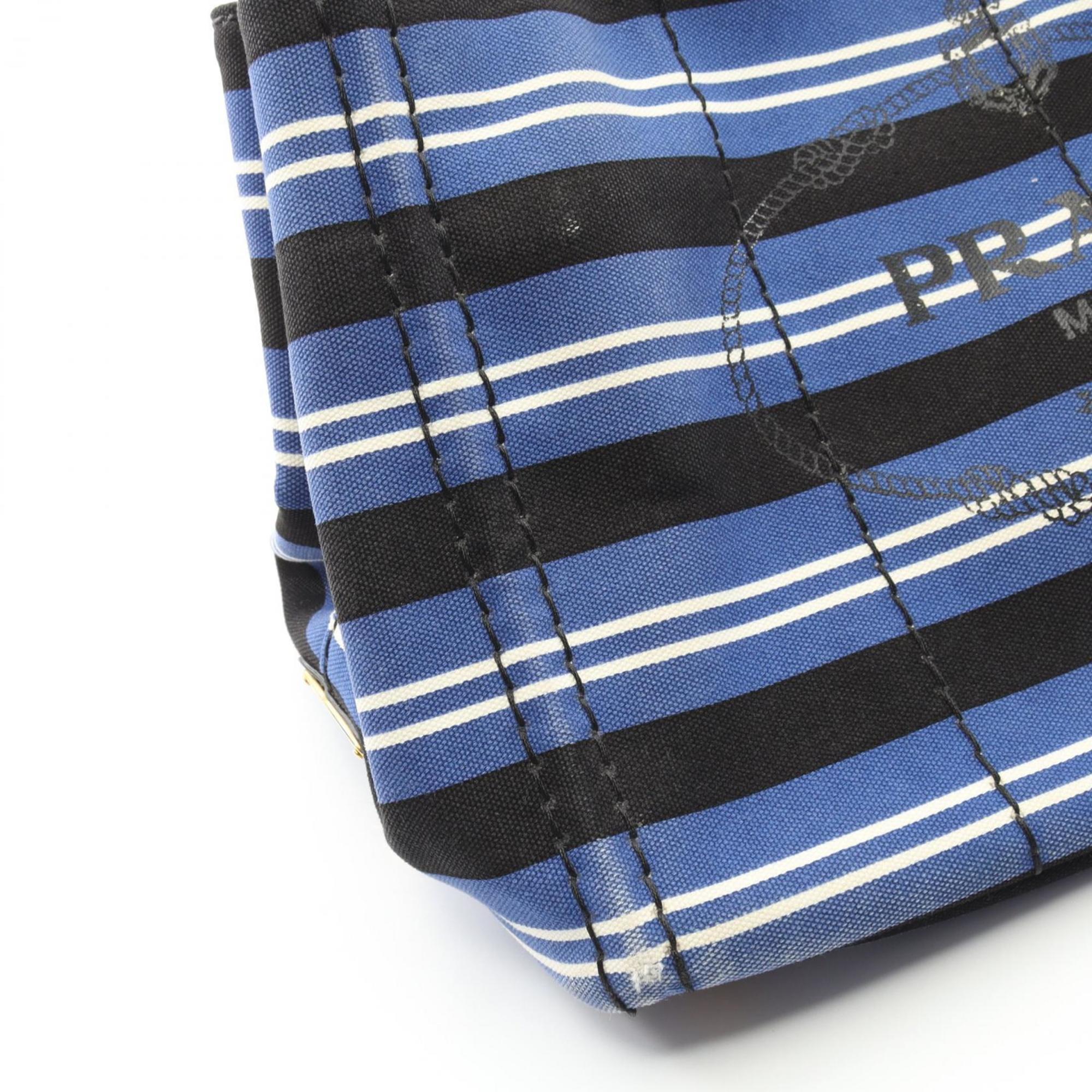 Prada Black Blue White Canvas Tote Bag