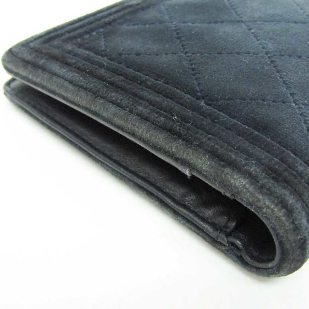 Chanel Boy Chanel Dark Navy Leather Long Wallet (Bi-Fold)