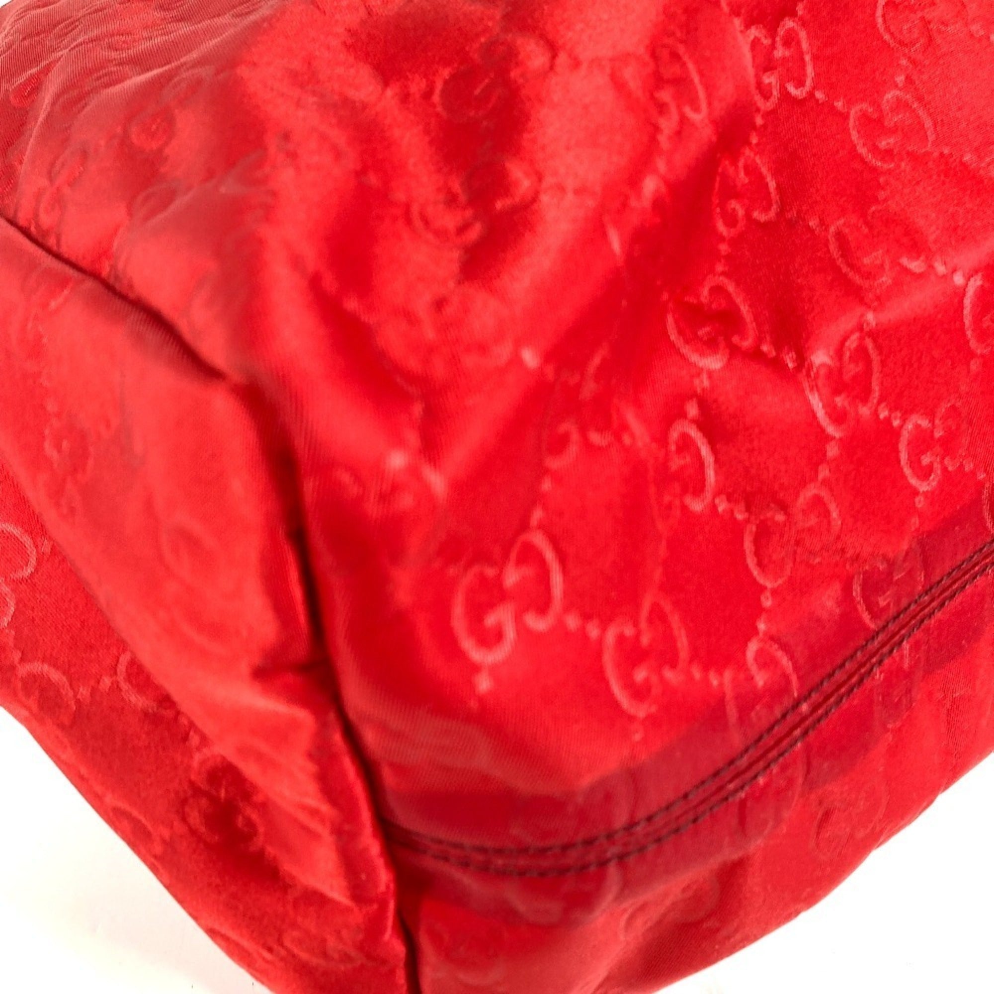 Gucci Red Color Leather Nylon Shoulder Bag Tote Bag (Pre-Owned)