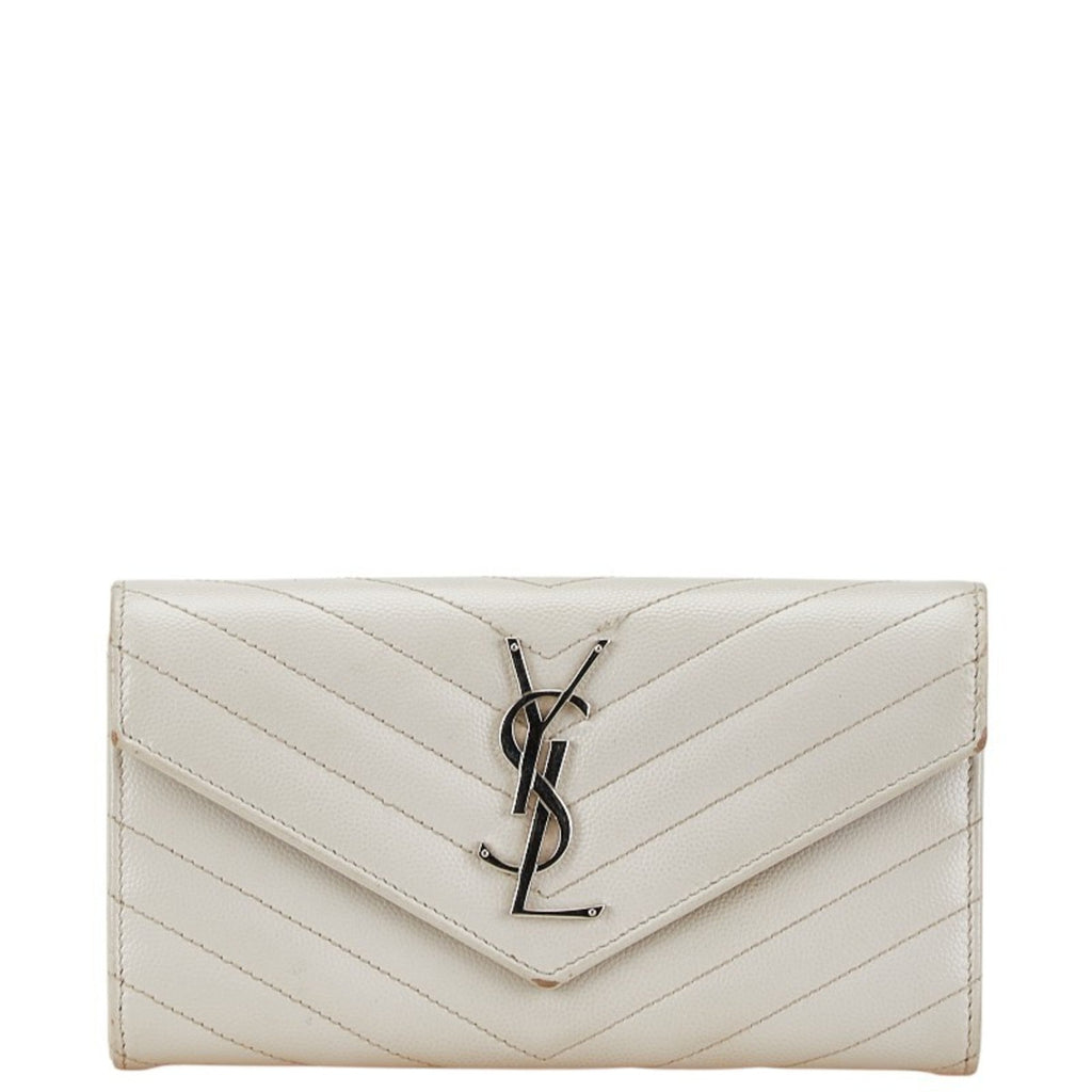 Saint Laurent White Leather Long Wallet (Bi-Fold) (Pre-Owned)