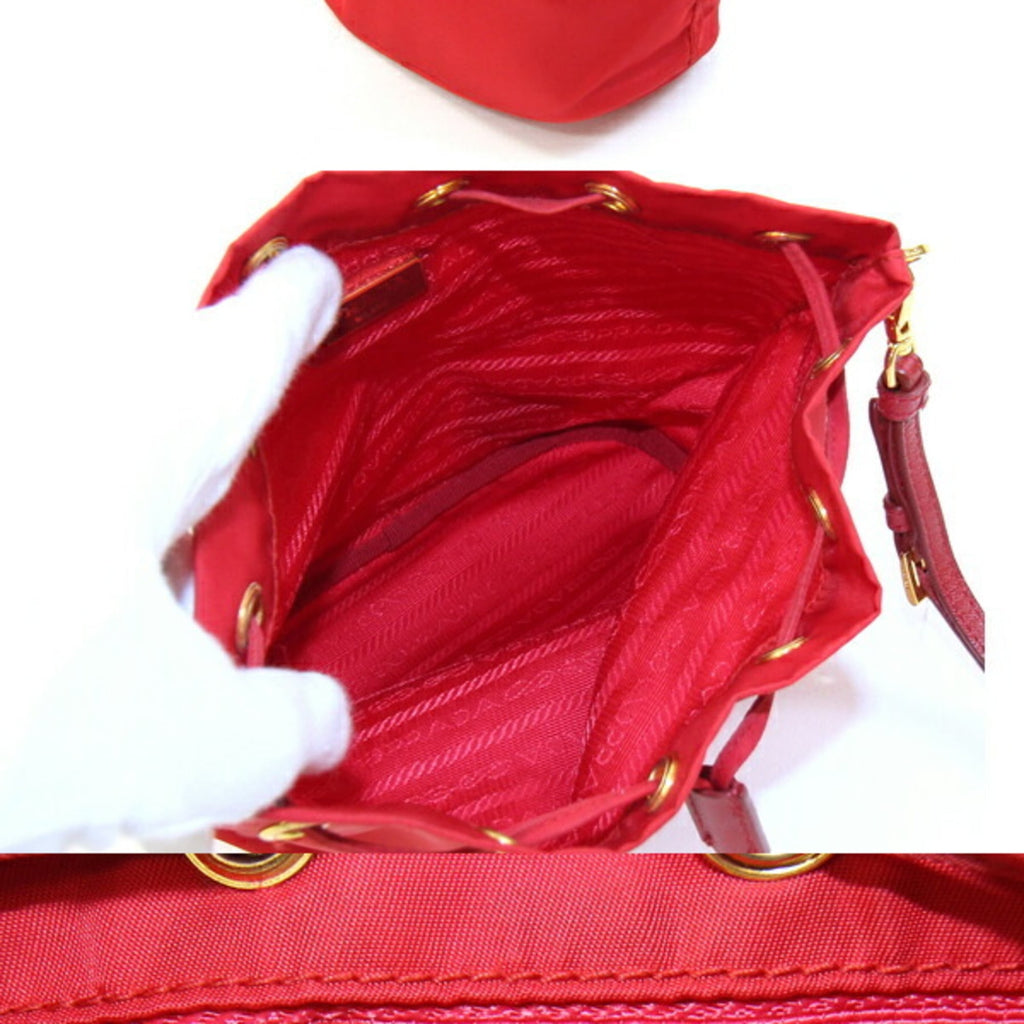 Prada Red Color Nylon Leather Handbag Pouch