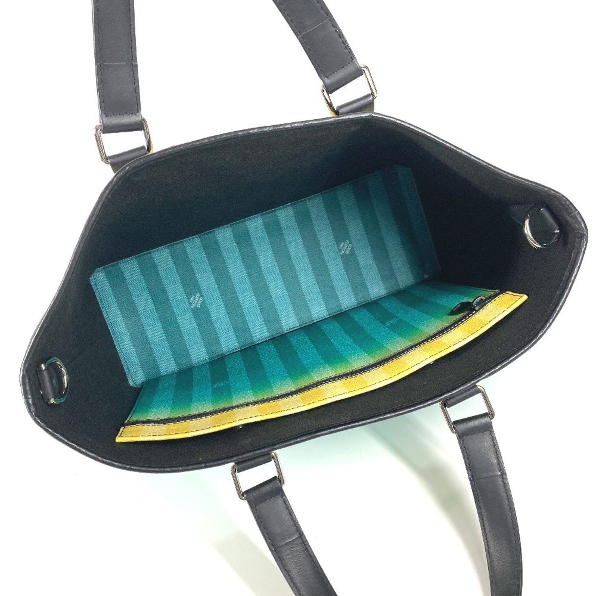 Louis Vuitton Black Green Yellow Leather Canvas Handbag Shoulder Bag Tote Bag