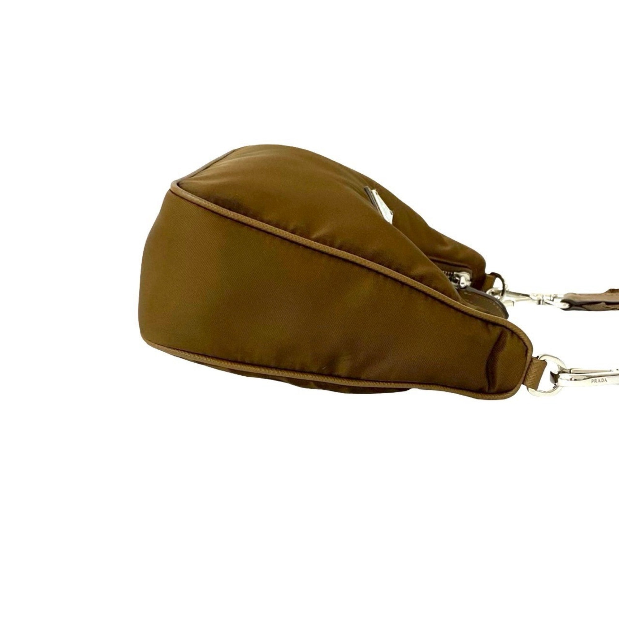 Prada Brown Nylon Leather Pochette Pouch Shoulder Bag