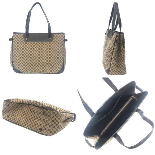 Celine Beige Brown Canvas Leather Tote Bag