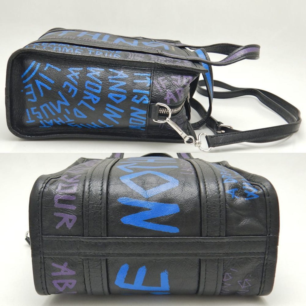 Balenciaga Black Blue Leather Hand