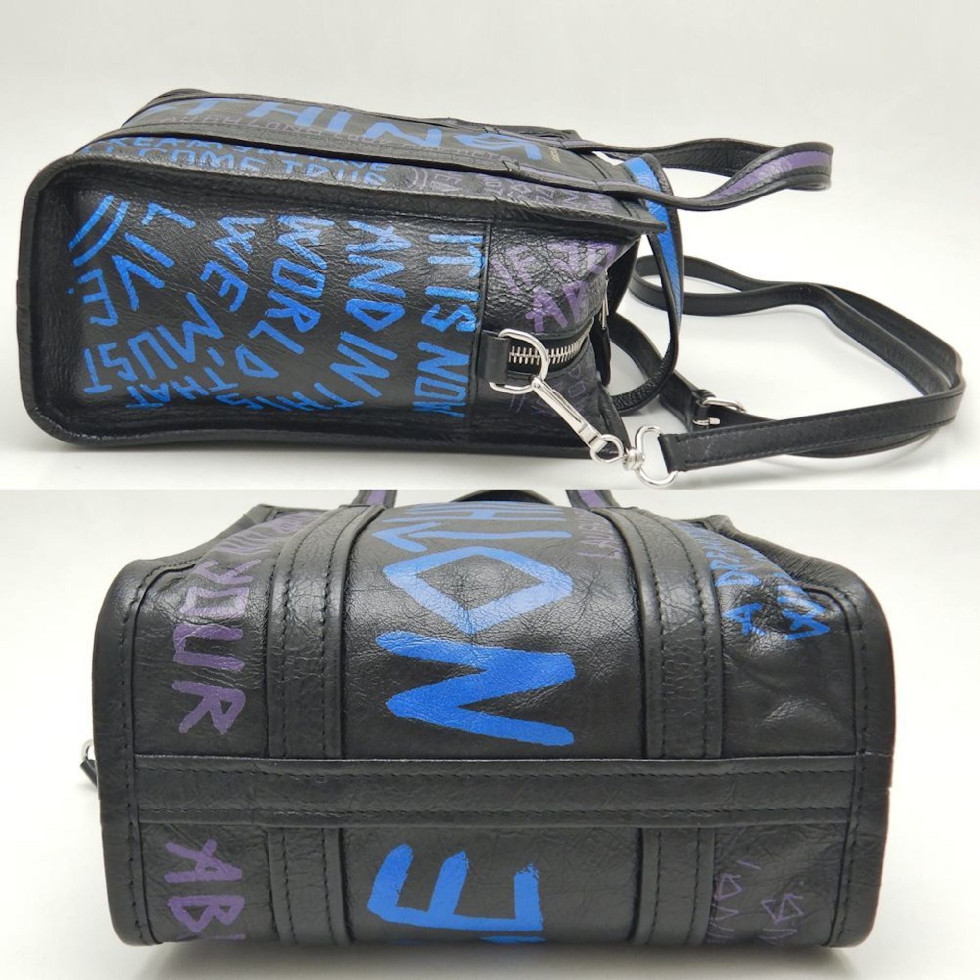 Balenciaga Black Blue Leather Hand