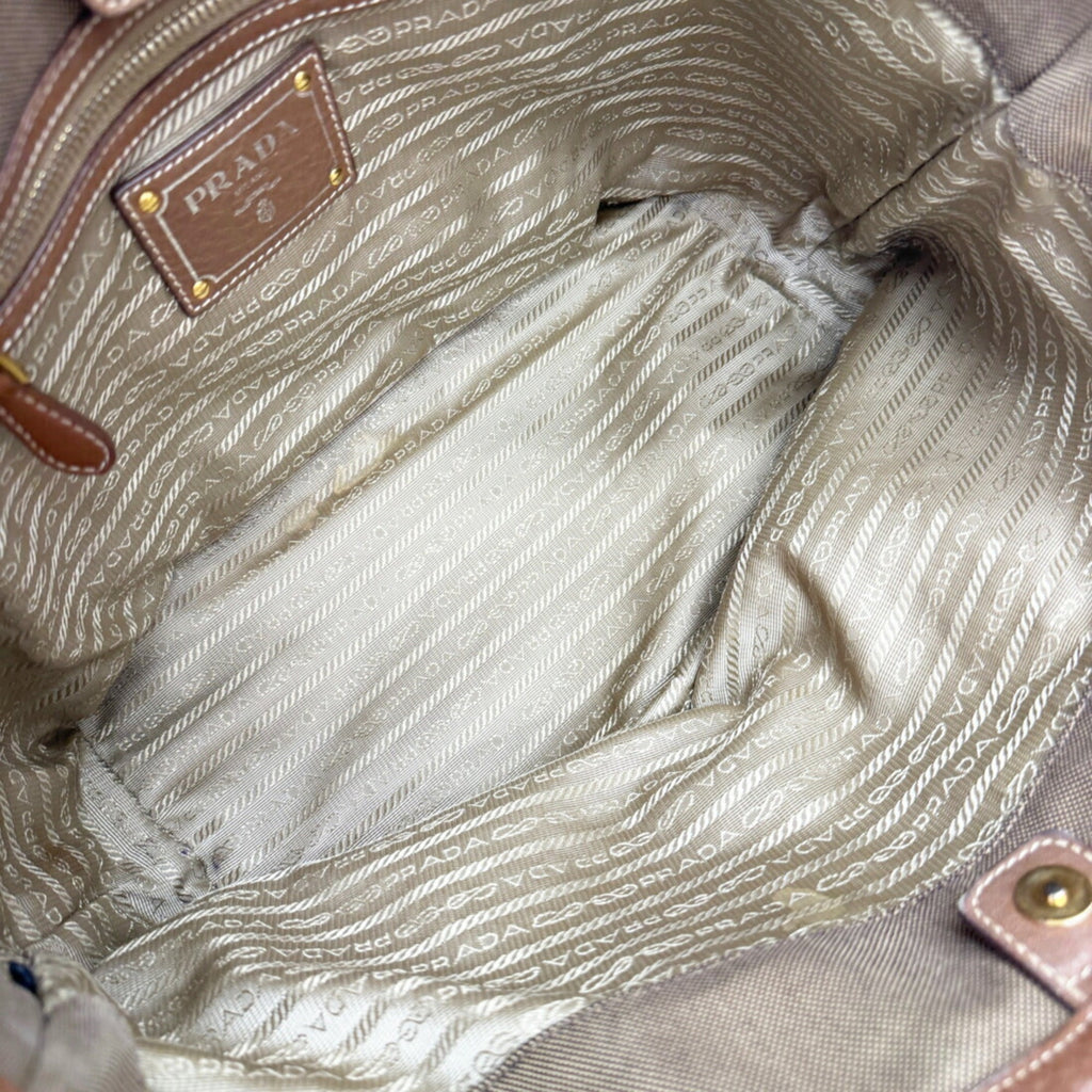 Prada Beige Canvas Leather Shoulder Bag
