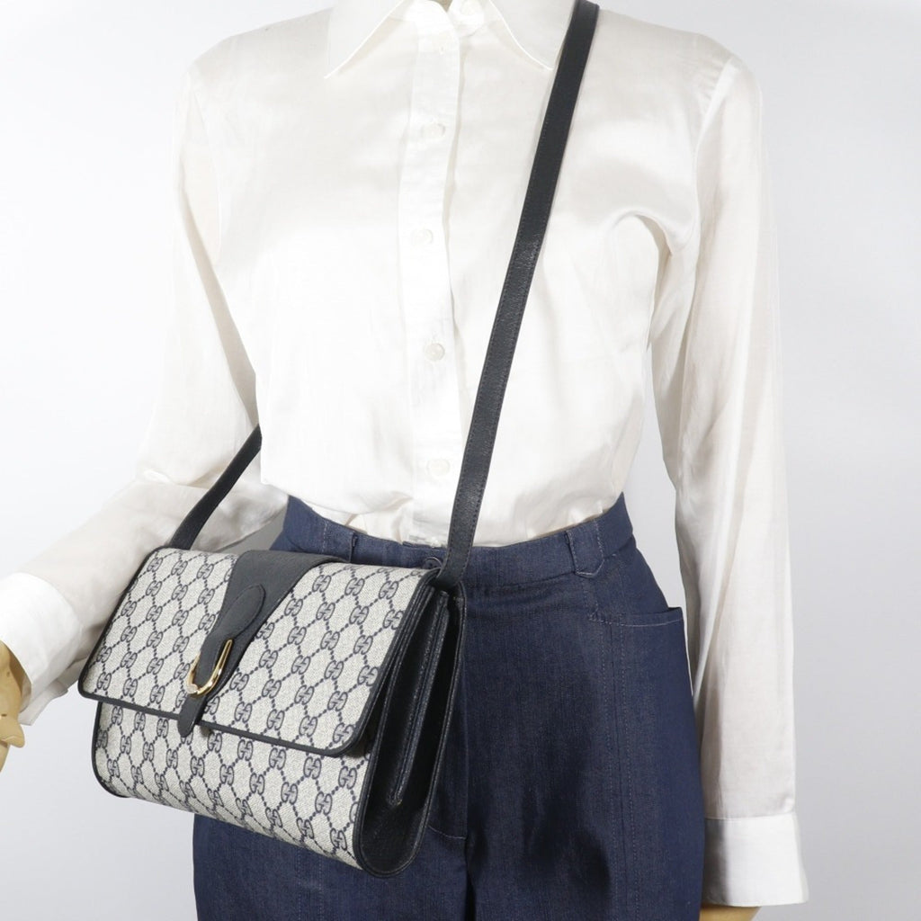 Gucci Gray Navy Gg Plus Shoulder Bag (Pre-Owned)