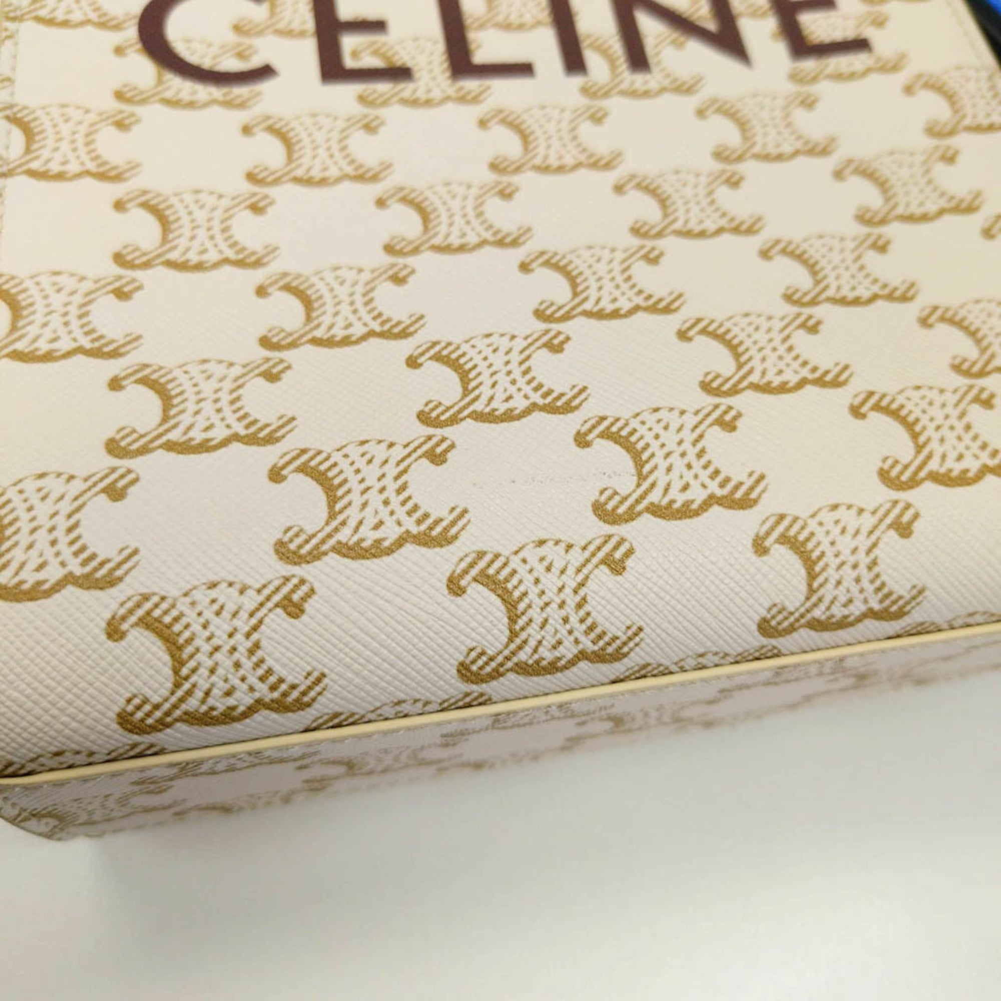 Celine Vertical Cabas Tote Triomphe Coated Canvas White Canvas Handbag