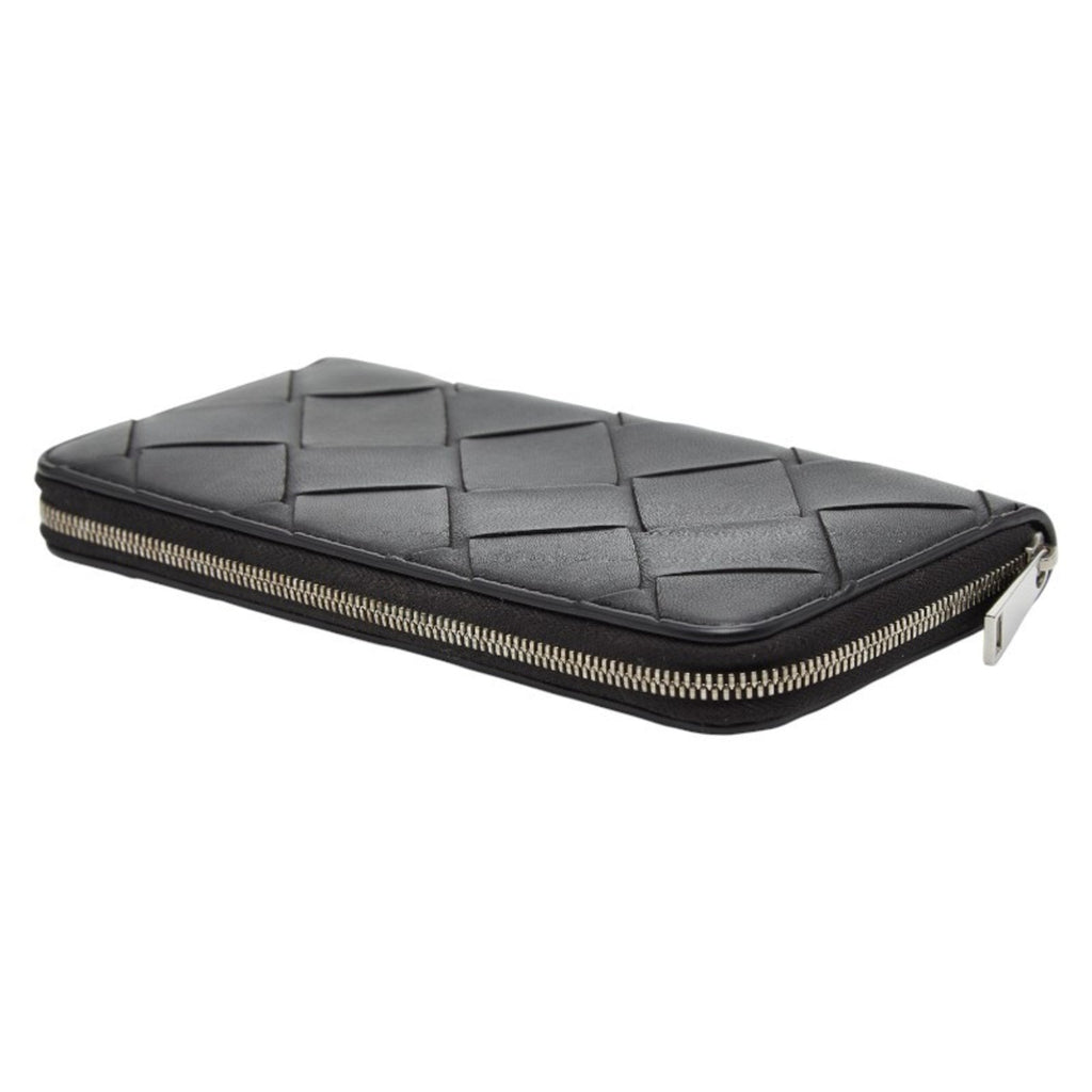 Bottega Veneta Black Intrecciato Leather Long Wallet (Bi-Fold)
