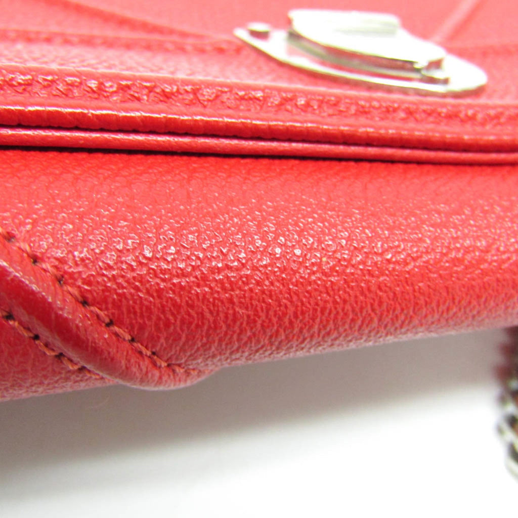 Christian Dior Red Color Leather Chain/Shoulder Wallet (Pre-Owned)
