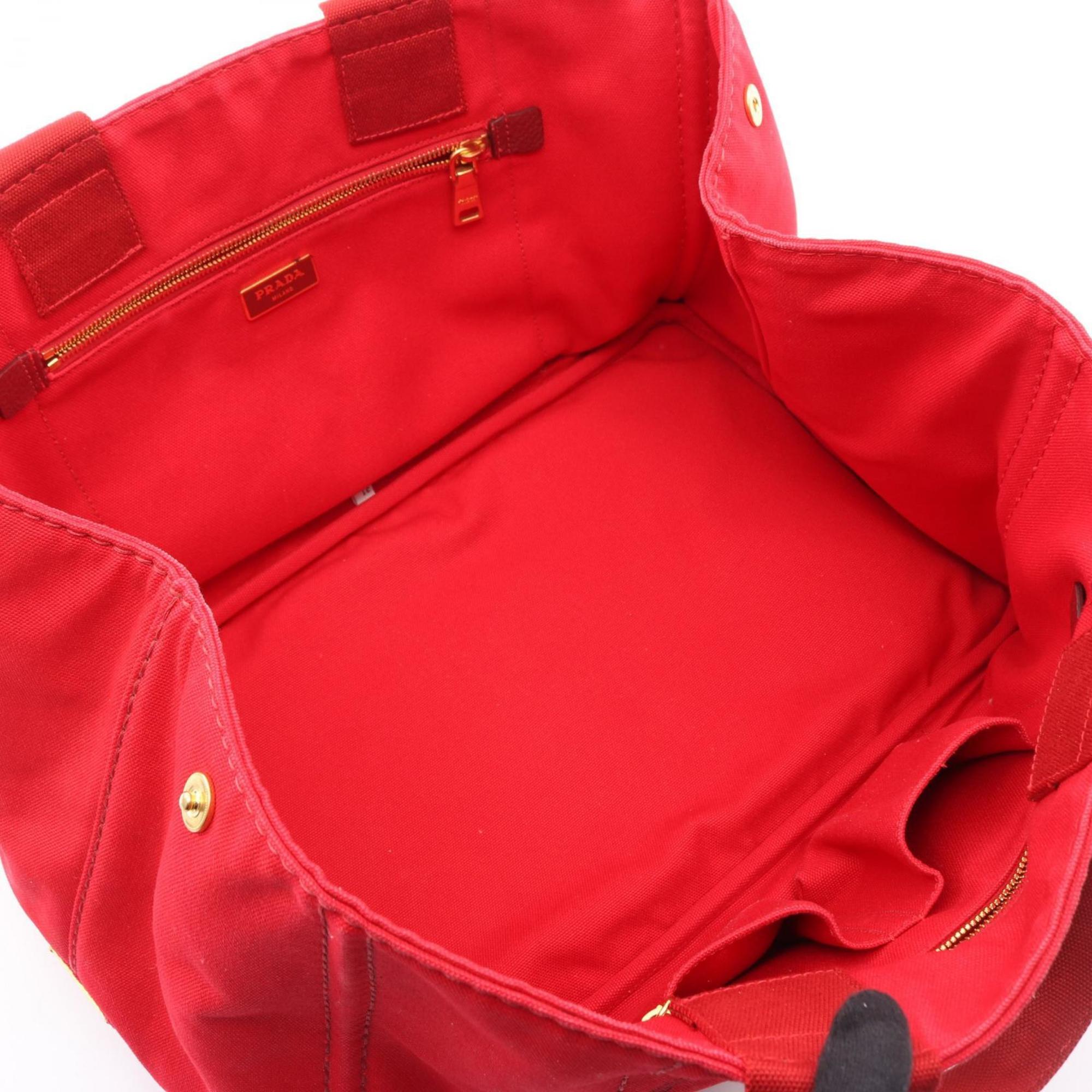 Prada Red Color Canvas Tote Bag