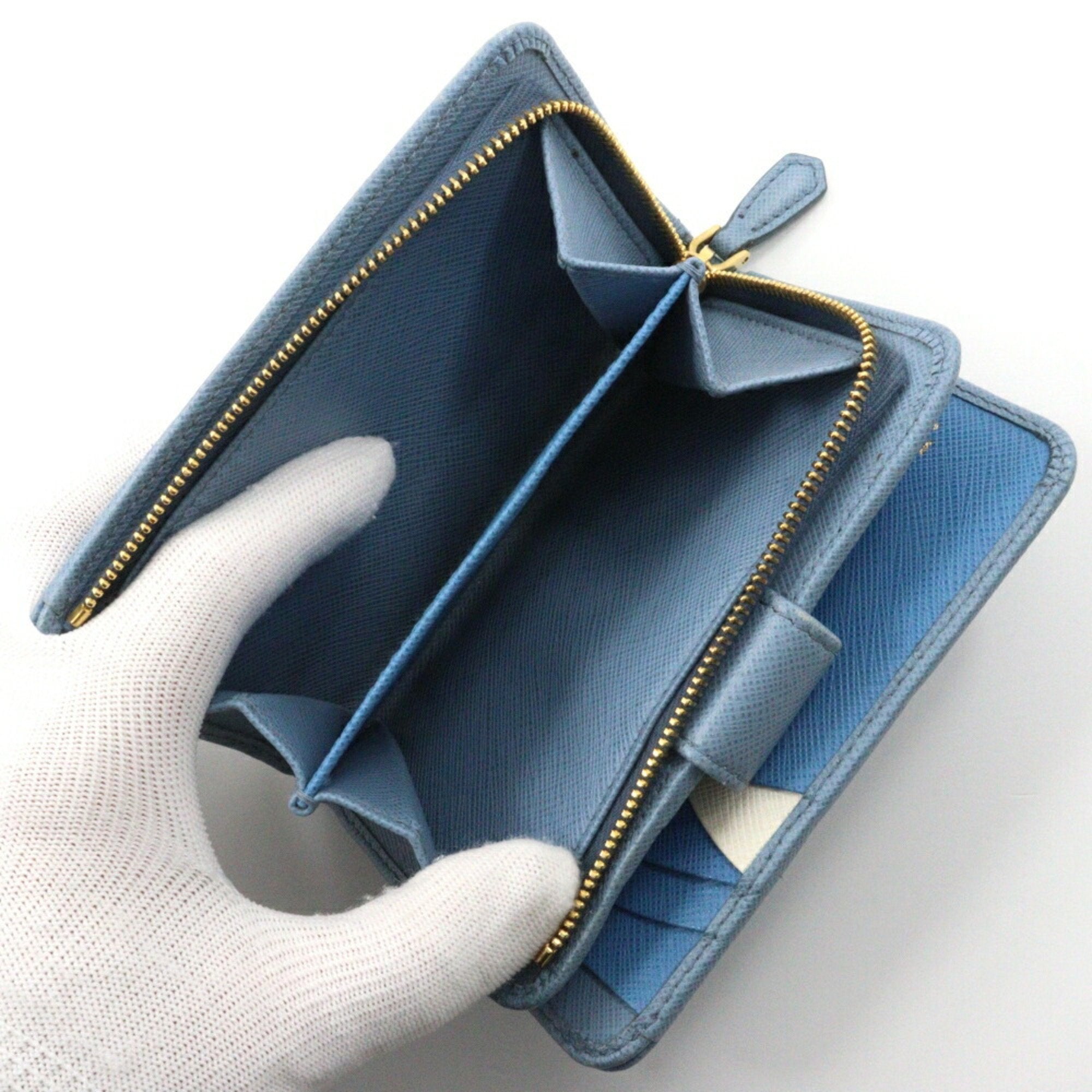Prada Astrale Light Blue Saffiano Wallet (Bi-Fold)