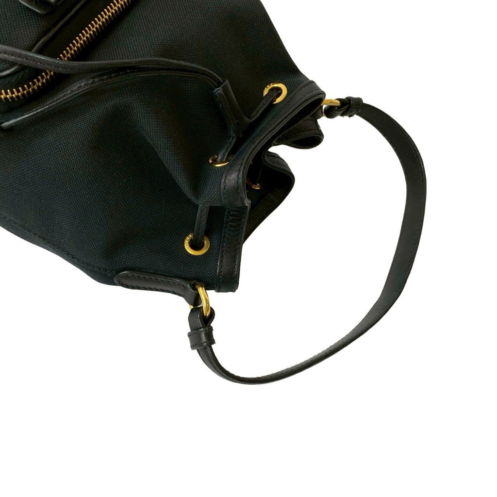 Prada Black Canvas Leather Handbag Shoulder Bag