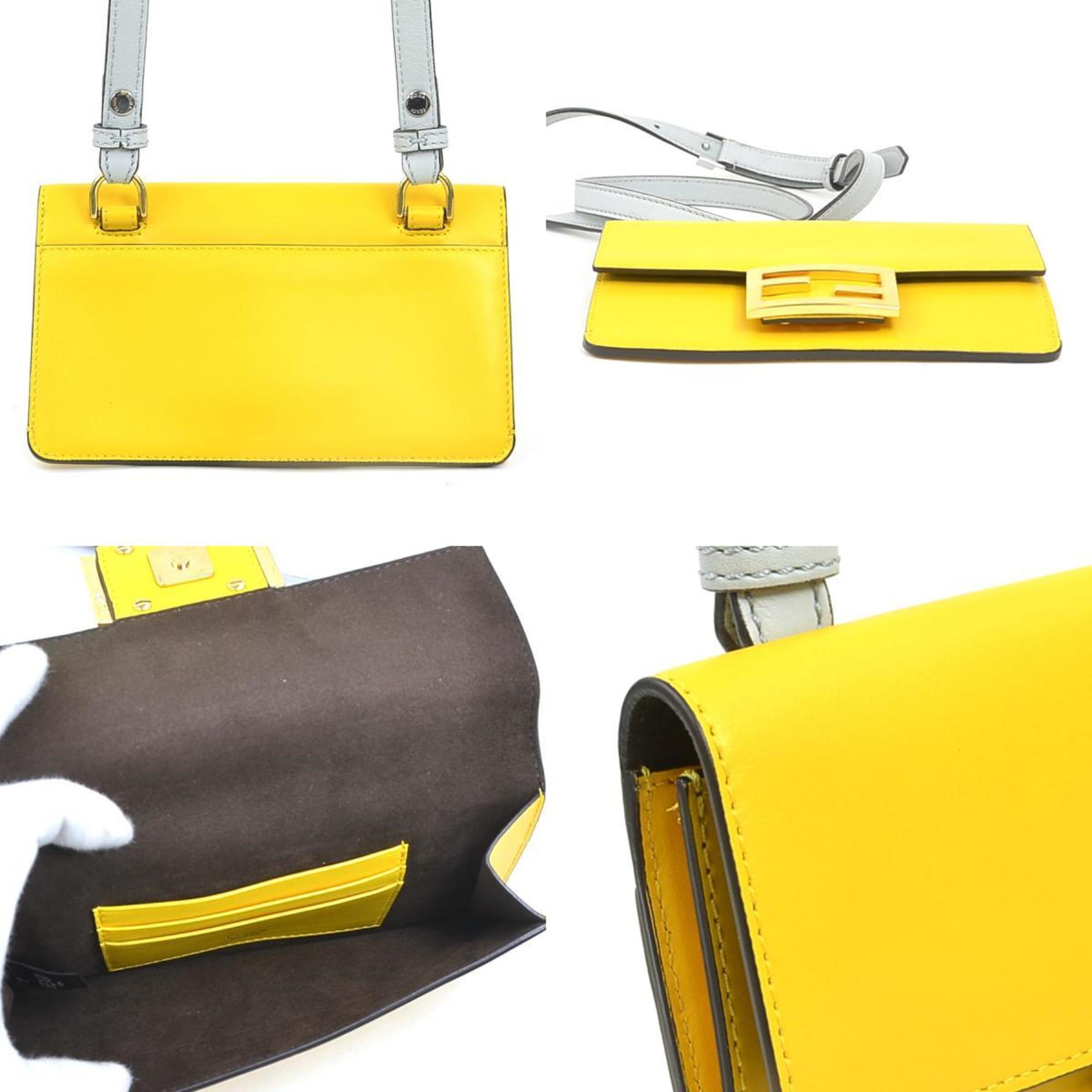 Fendi Light Gray Yellow Leather Shoulder Bag