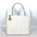 Chanel White Caviar Leather Shoulder Bag Tote Bag