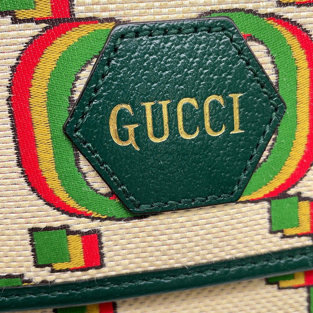 Gucci Beige Green Canvas Handbag Sling Bag (Pre-Owned)