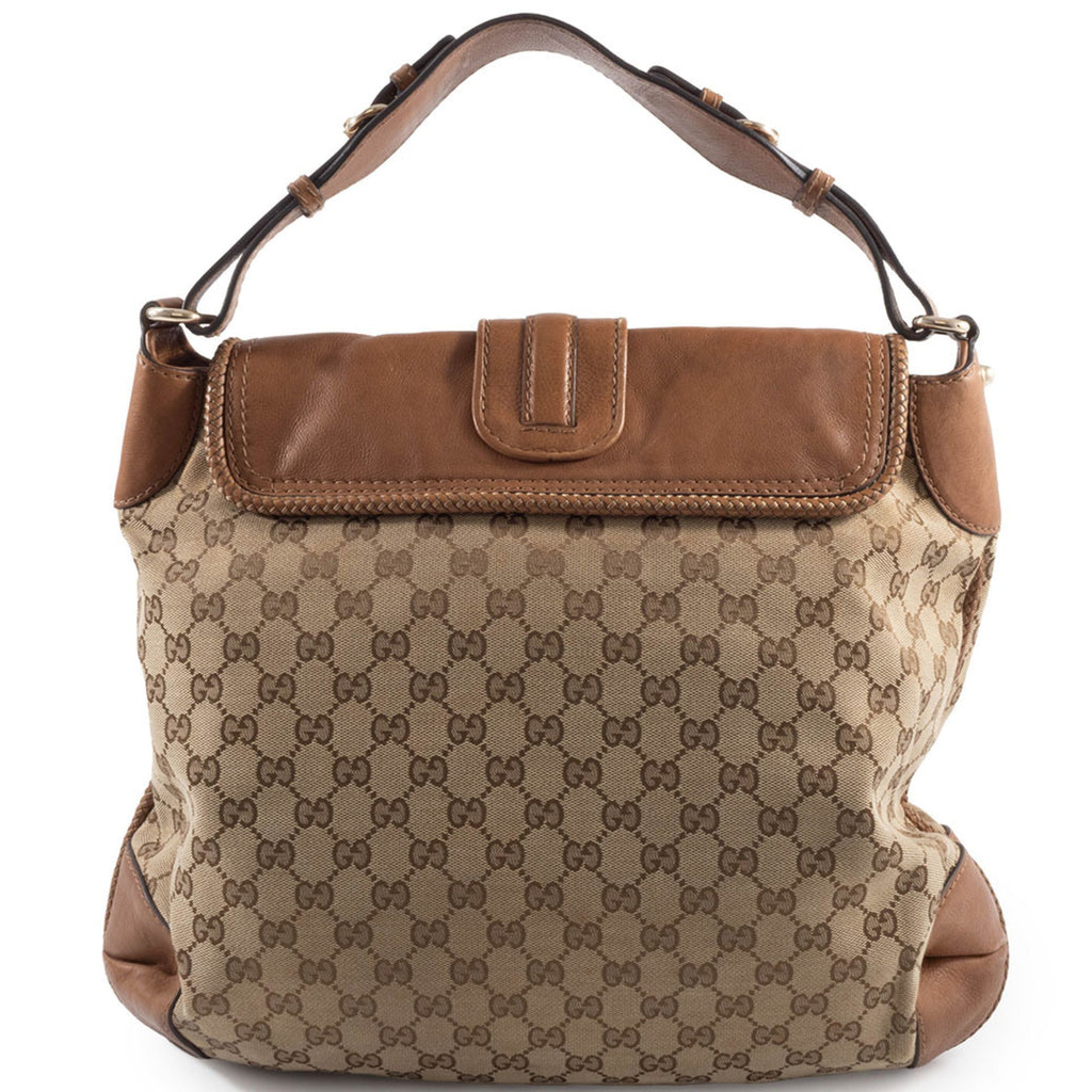 Gucci Gg Canvas Beige Brown Gg Canvas Leather Shoulder Bag (Pre-Owned)