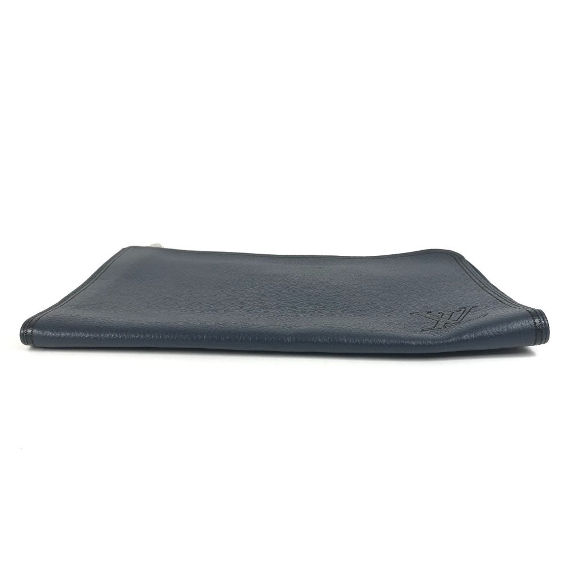 Louis Vuitton Black Navy Leather Clutch Bag Pochette Pouch