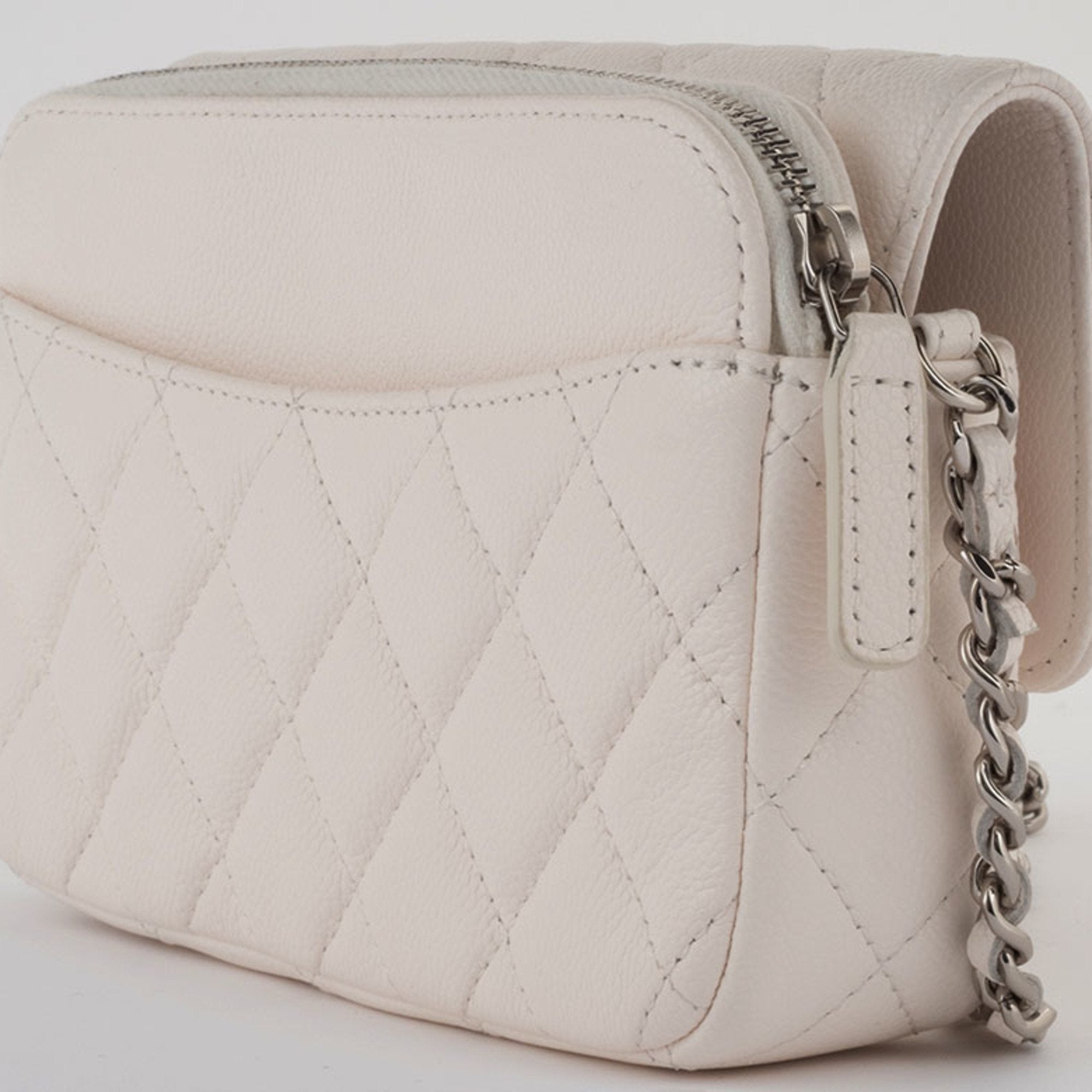 Chanel Matelasse White Caviar Leather Shoulder Bag