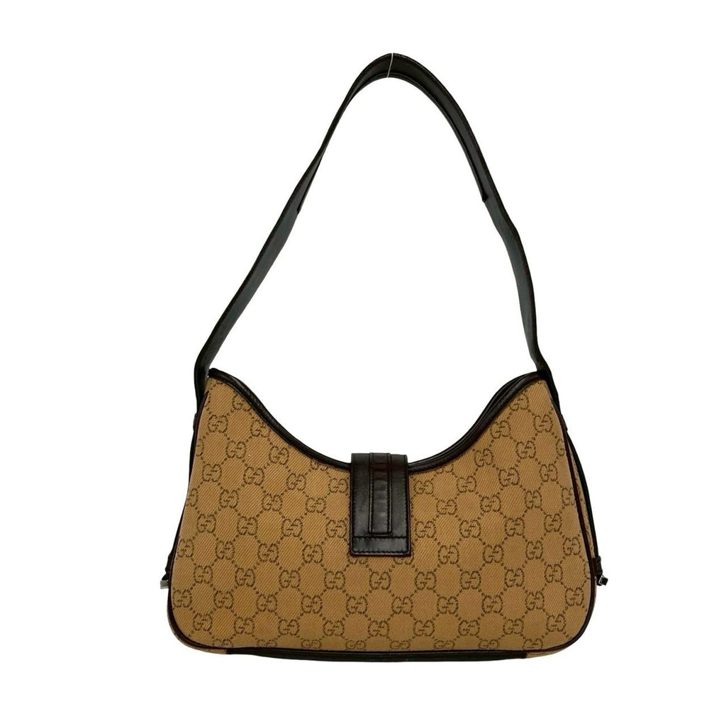 Gucci Beige Brown Canvas Leather Shoulder Bag Tote Bag (Pre-Owned)