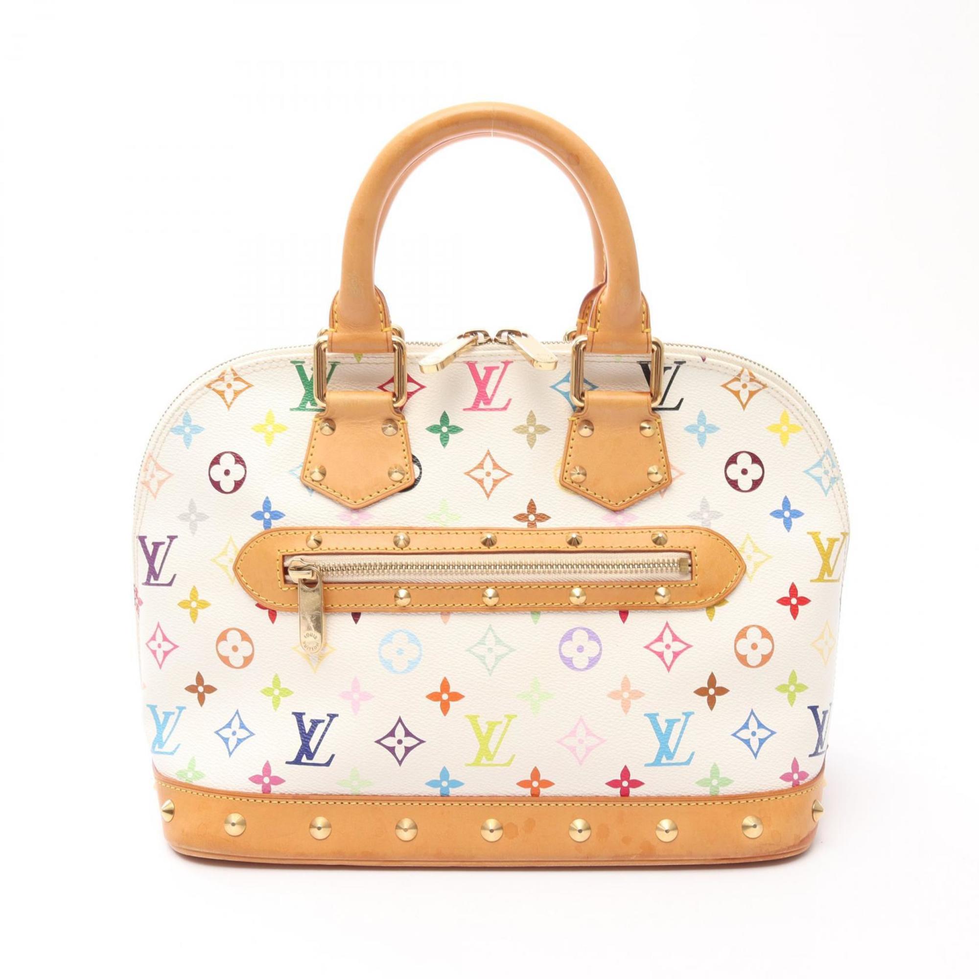 Louis Vuitton Blanc White Coated Canvas Leather Handbag