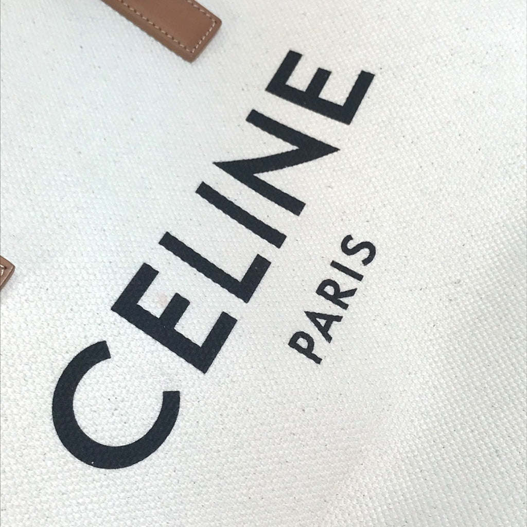 Celine Cabas Beige Canvas Leather Shoulder Bag Tote Bag