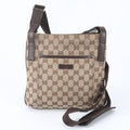 Gucci Brown Leather Canvas Messenger Bag Shoulder Bag (Pre-Owned)