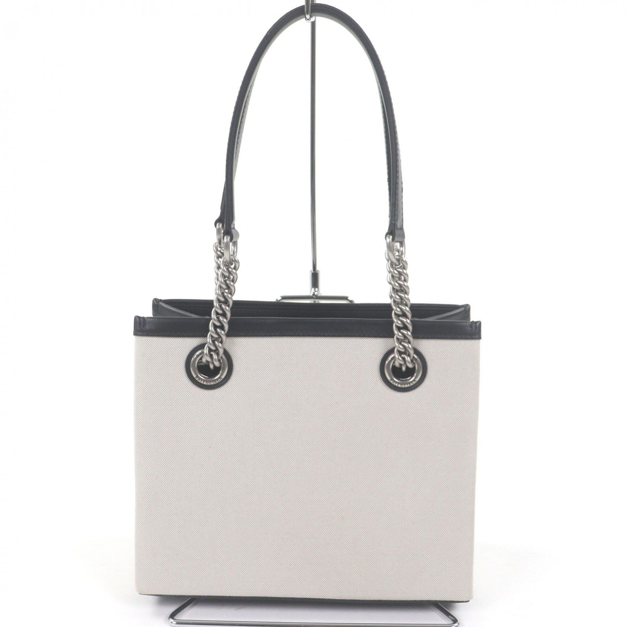 Balenciaga Black Light Beige Canvas Leather Handbag Tote