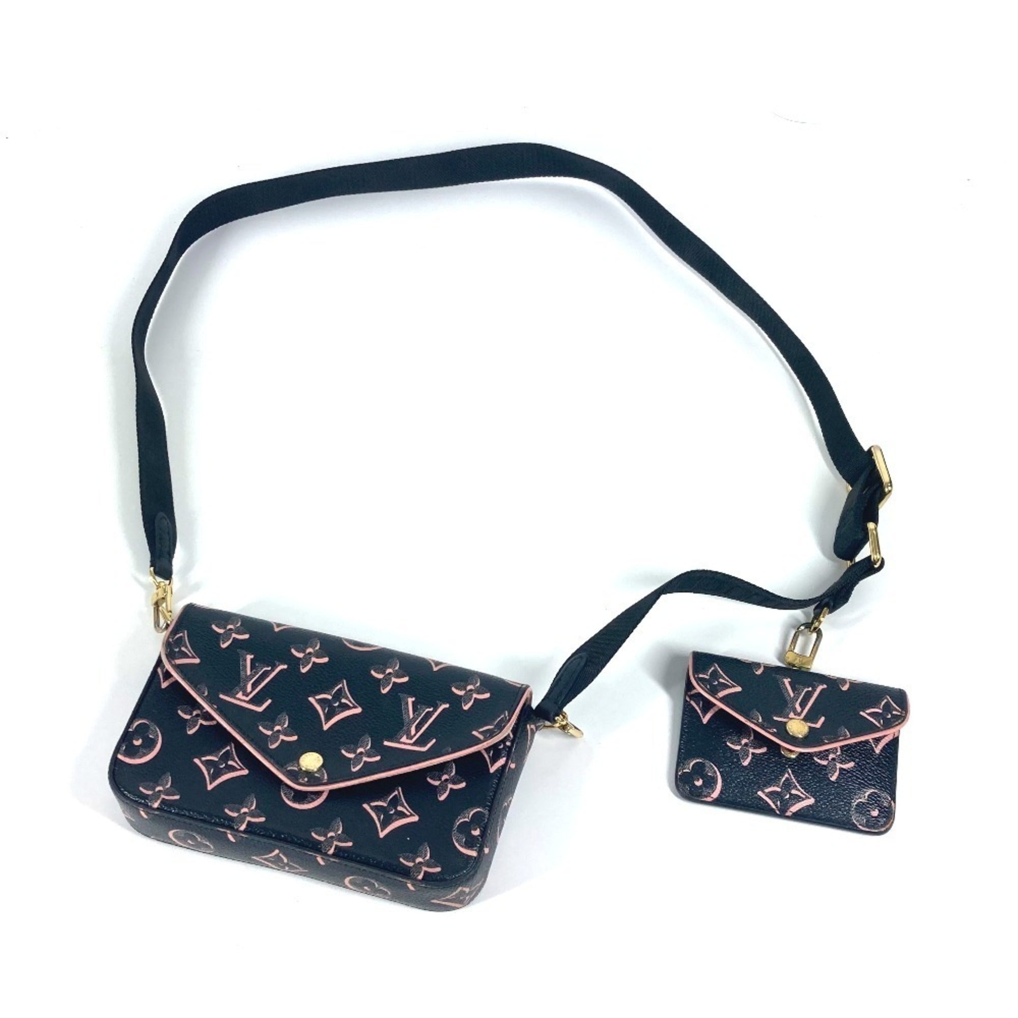 Louis Vuitton Black Pink Coated Canvas Pochette Shoulder Bag