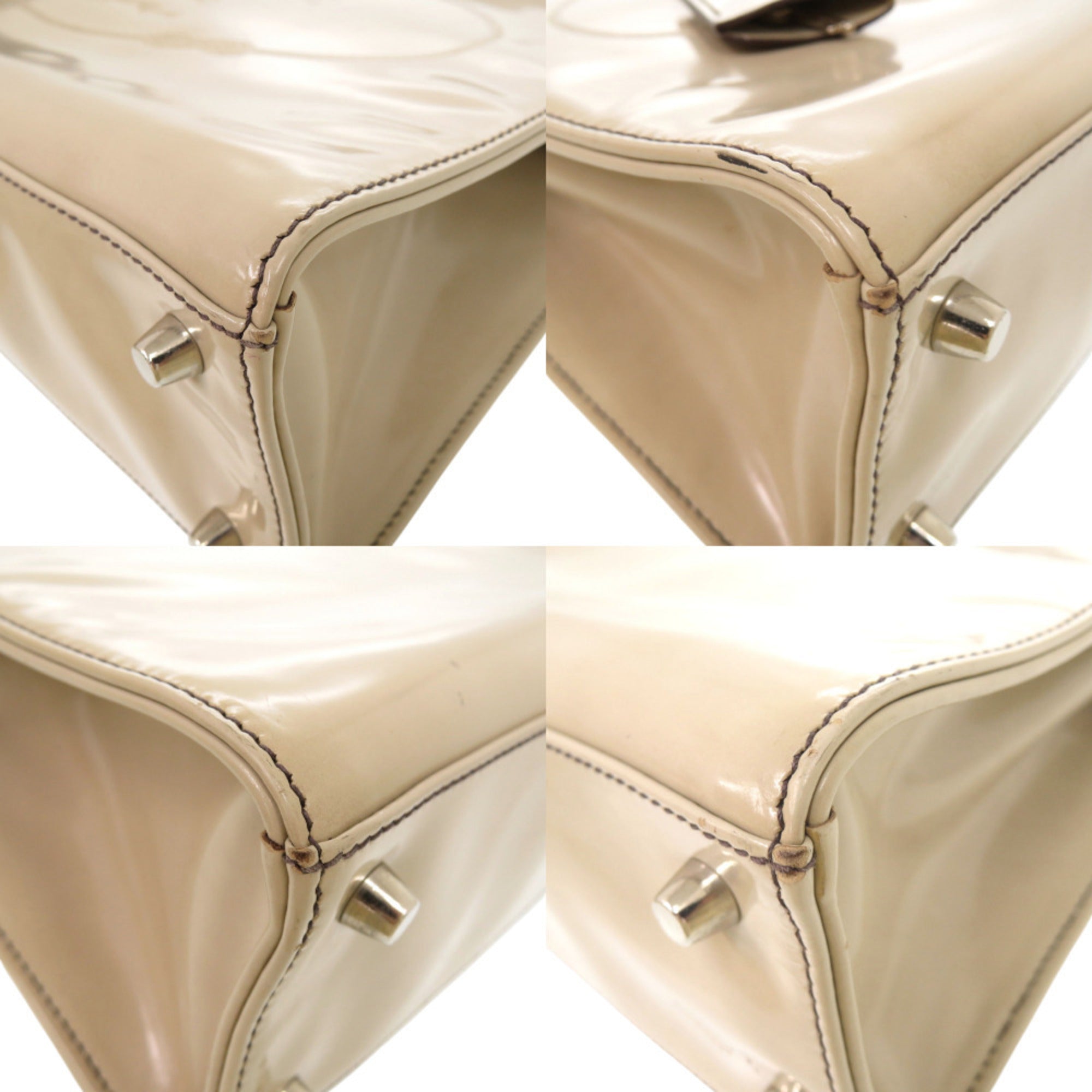 Prada Beige Ivory Patent Leather Handbag