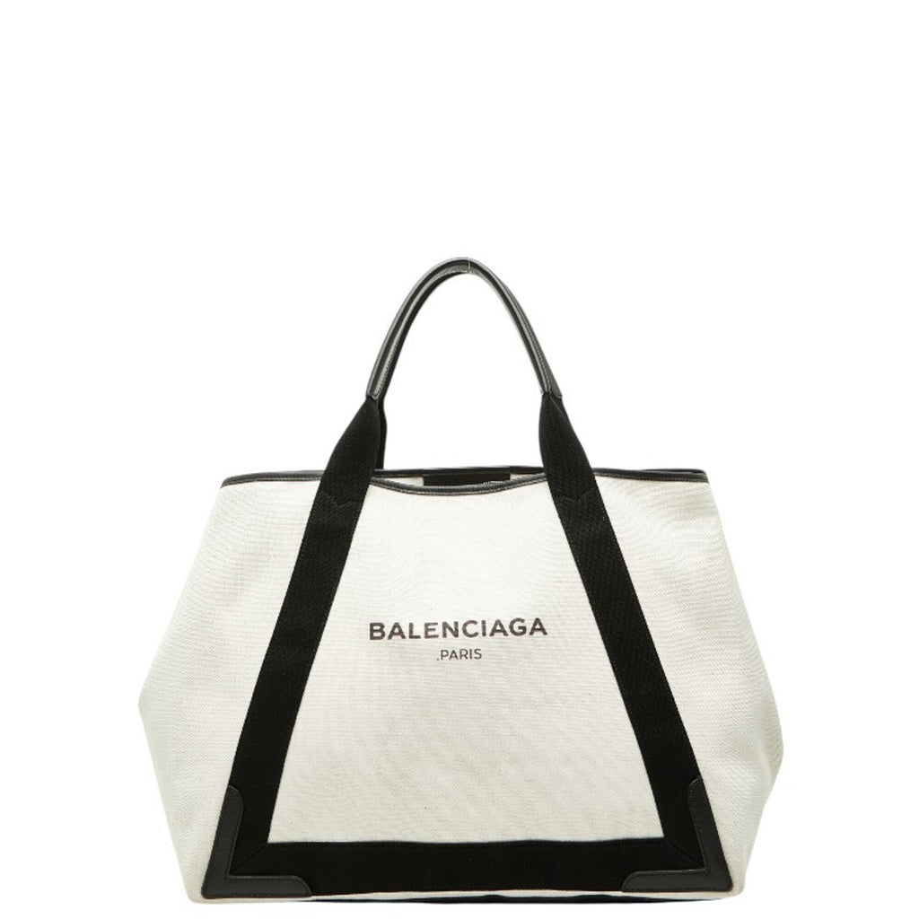 Balenciaga Black White Canvas Leather Handbag Tote