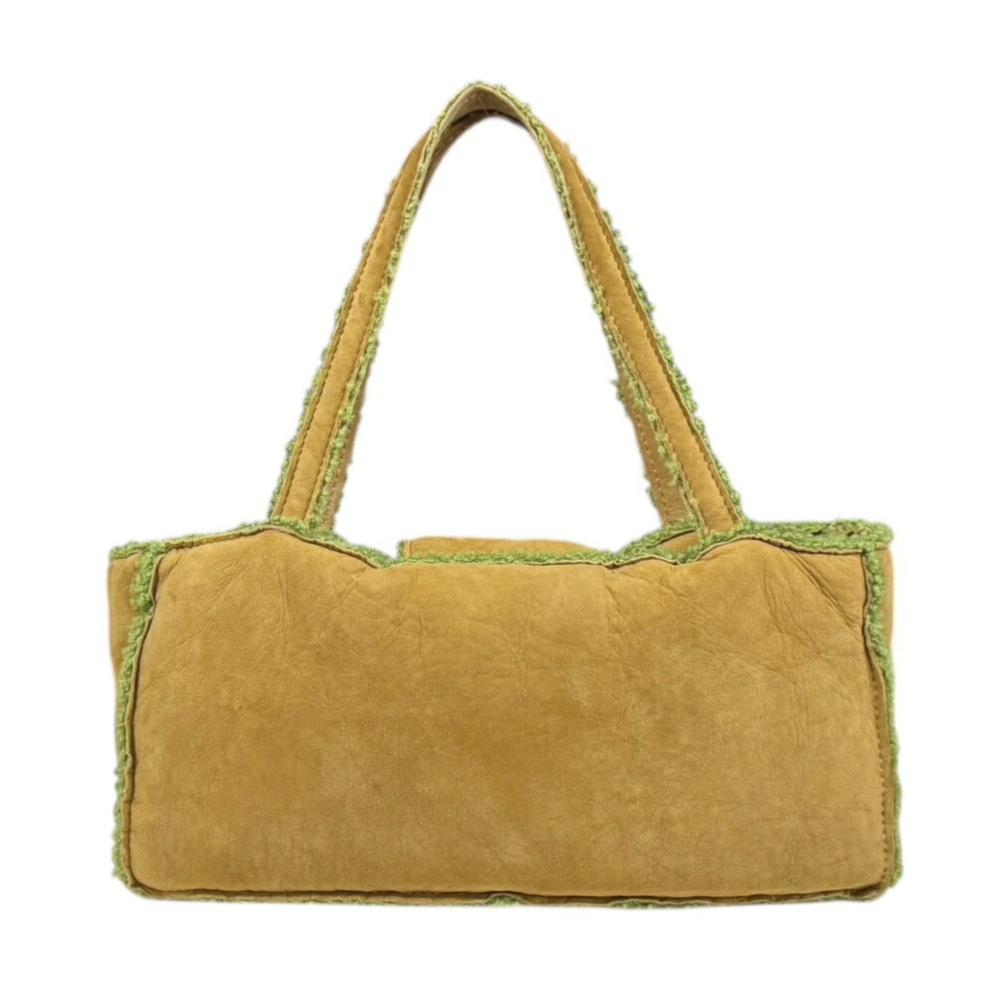 Chanel Mouton Brown Green Leather Handbag