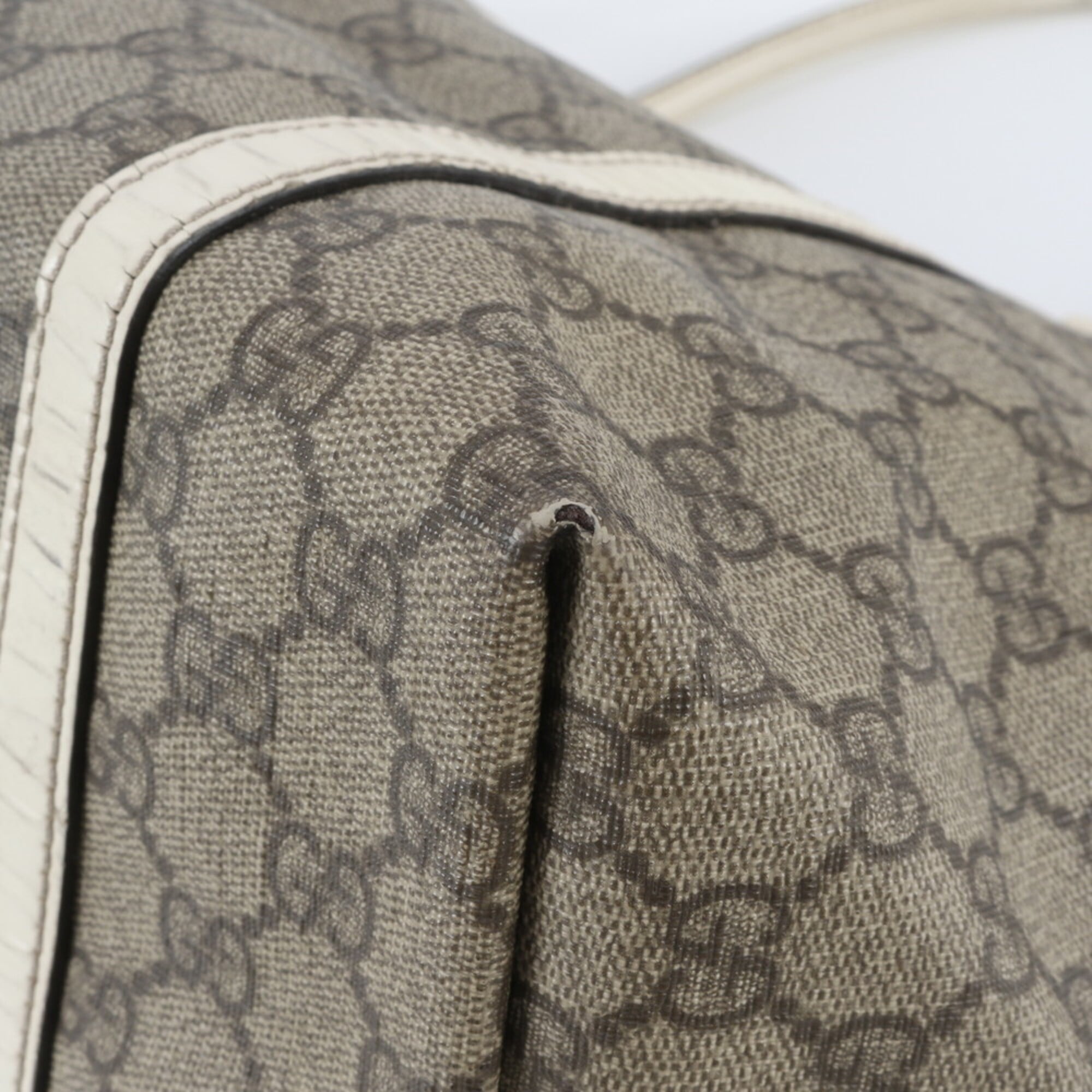 Gucci Beige Leather Coated Canvas Handbag Shoulder Bag Tote Bag (Pre-Owned)