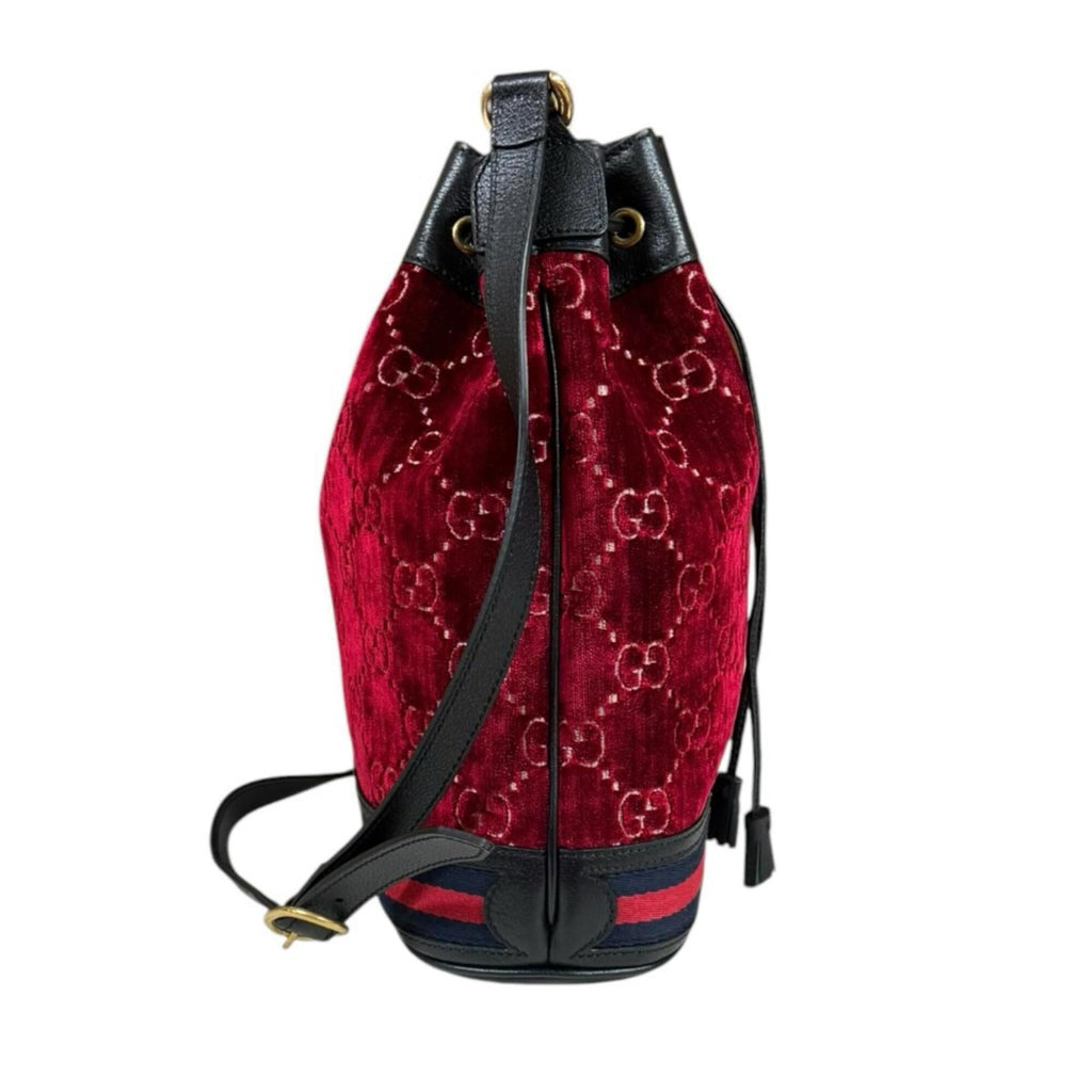 Gucci Black Red Color Velvet Handbag Shoulder Bag (Pre-Owned)