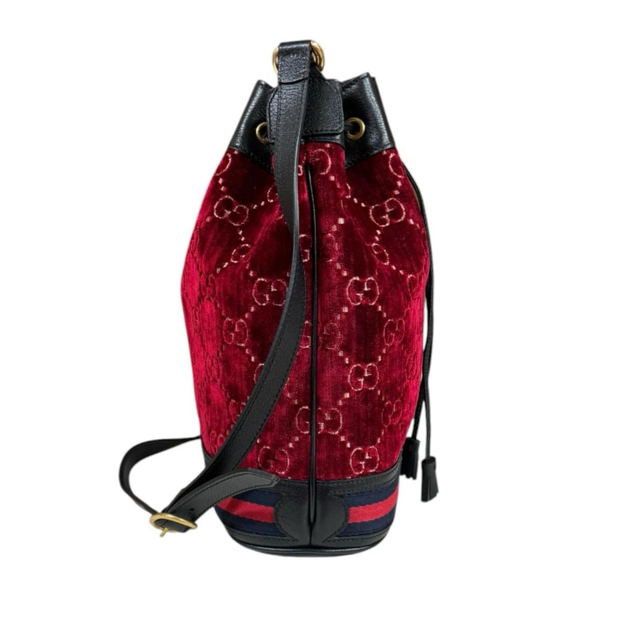 Gucci Black Red Color Velvet Handbag Shoulder Bag (Pre-Owned)