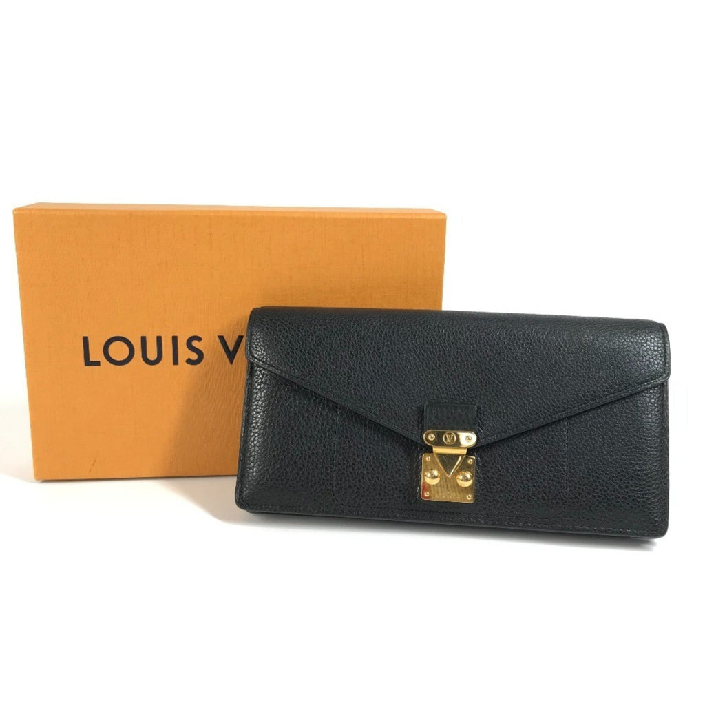 Louis Vuitton Black Leather Long Wallet (Tri-Fold)