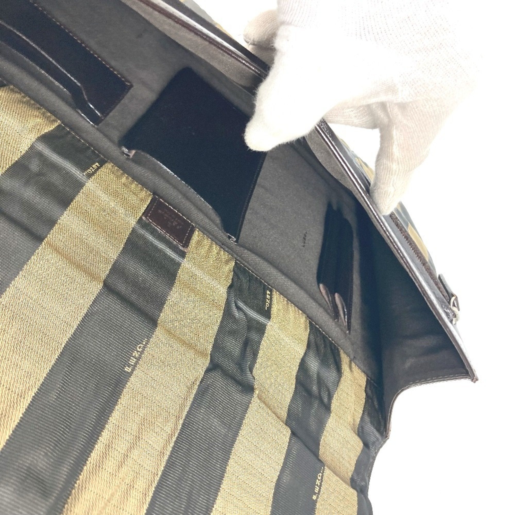 Fendi Black Brown Nylon Leather Briefcase Handbag Tote Bag