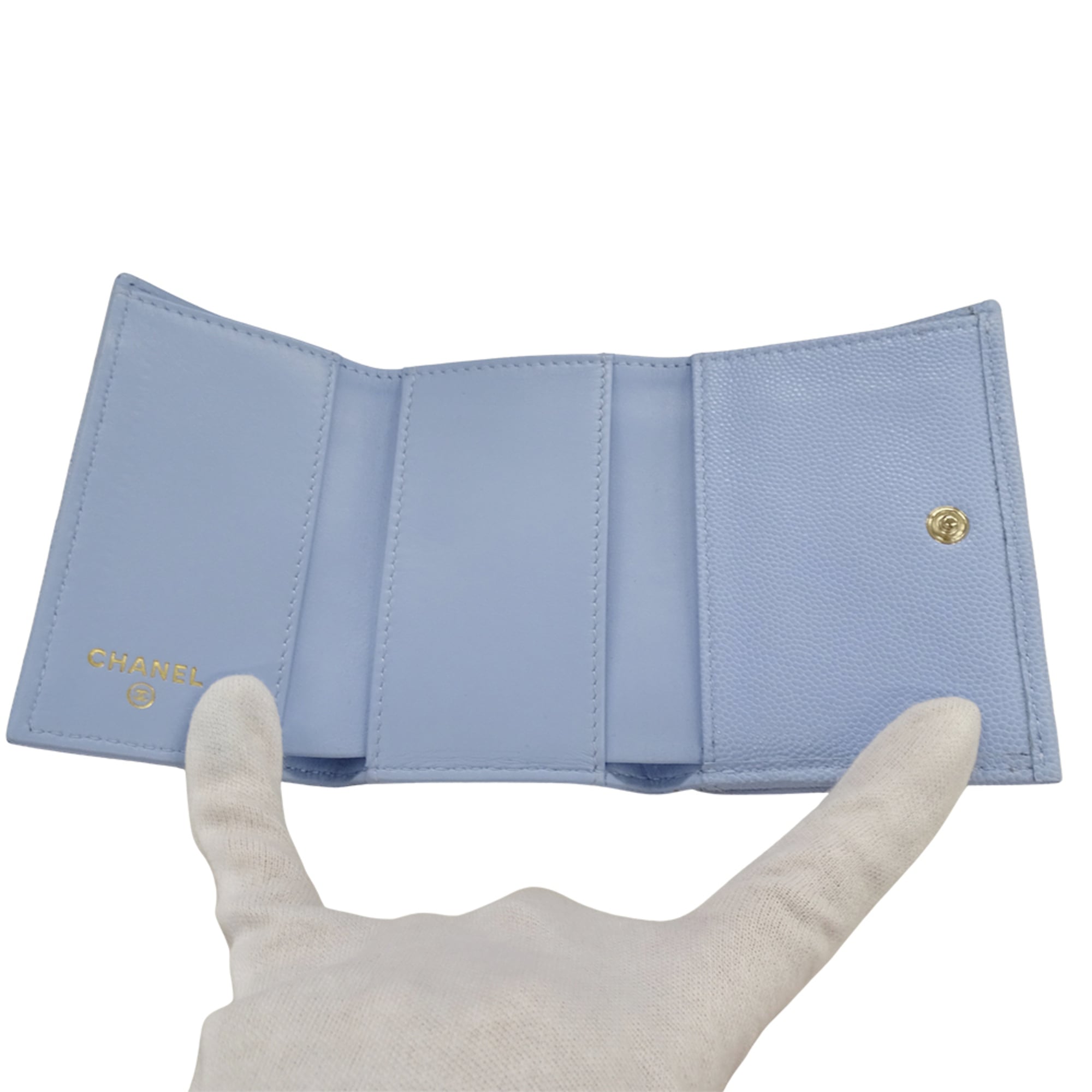 Chanel Light Blue Grained Calfskin Wallet (Tri-Fold)