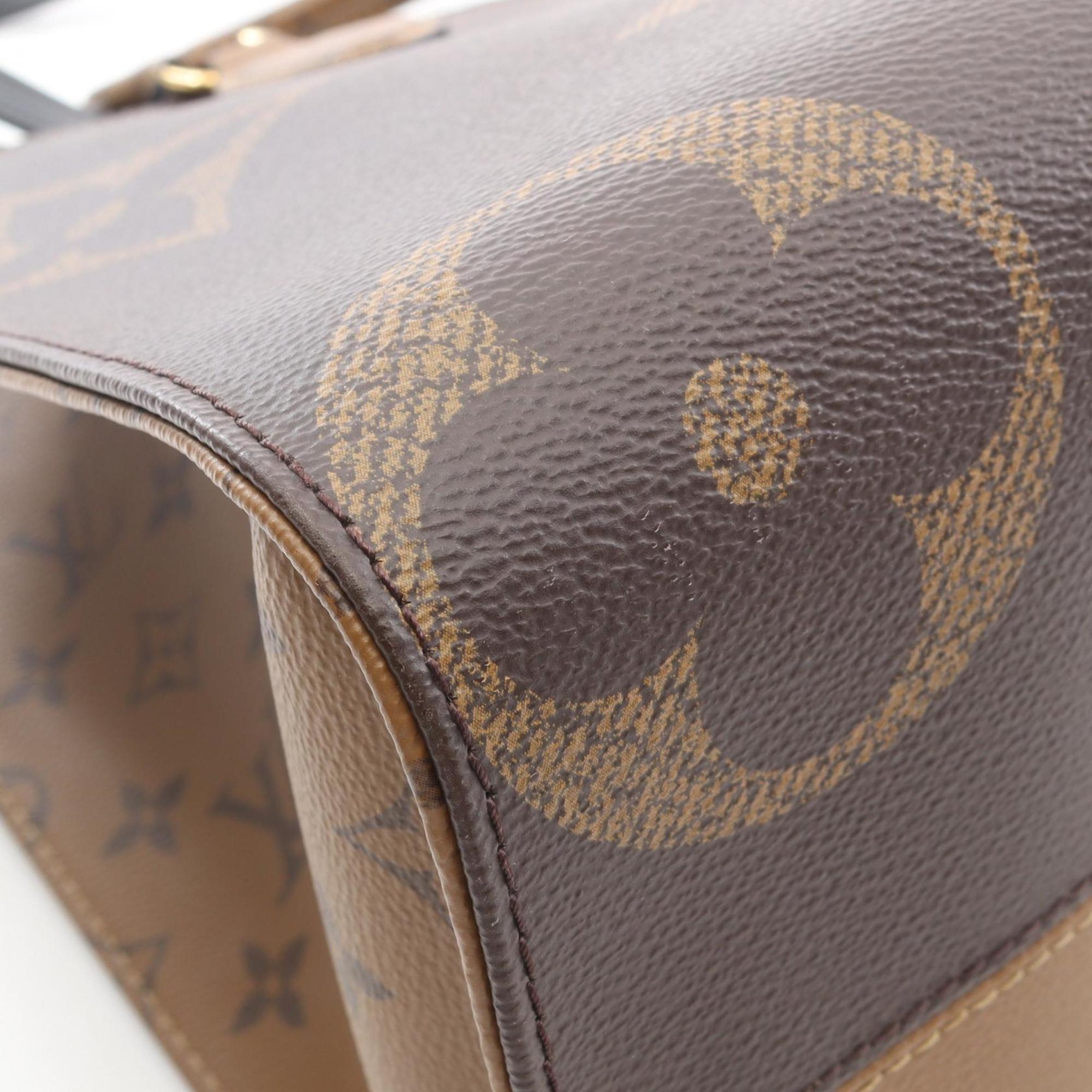 Louis Vuitton Beige Brown Coated Canvas Leather Handbag Tote Bag