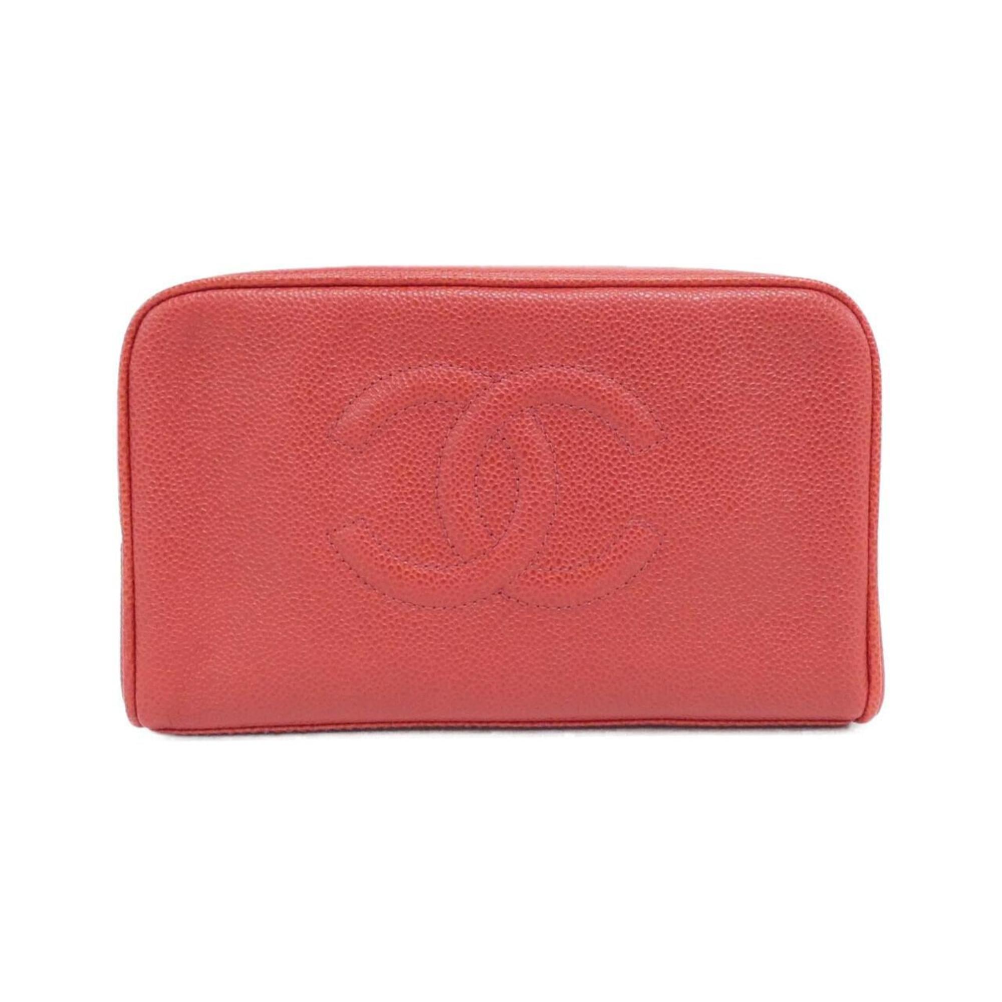 Chanel Red Color Grained Calfskin Pouch