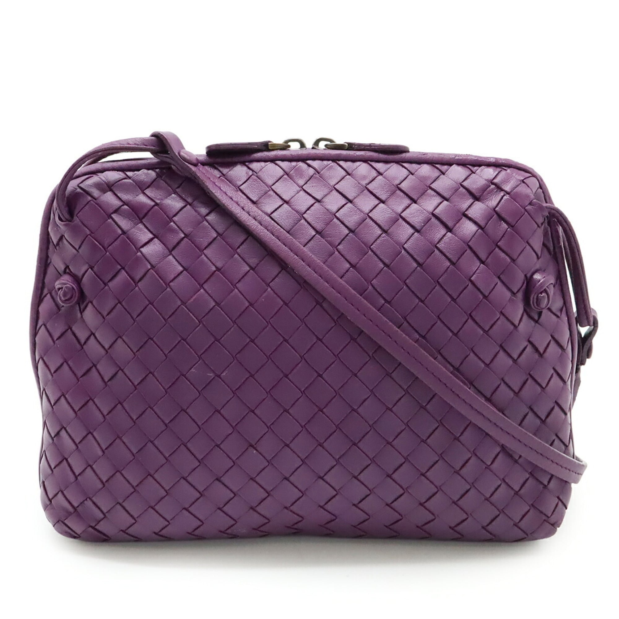 Bottega Veneta Intrecciato Purple Leather Pochette Shoulder Bag