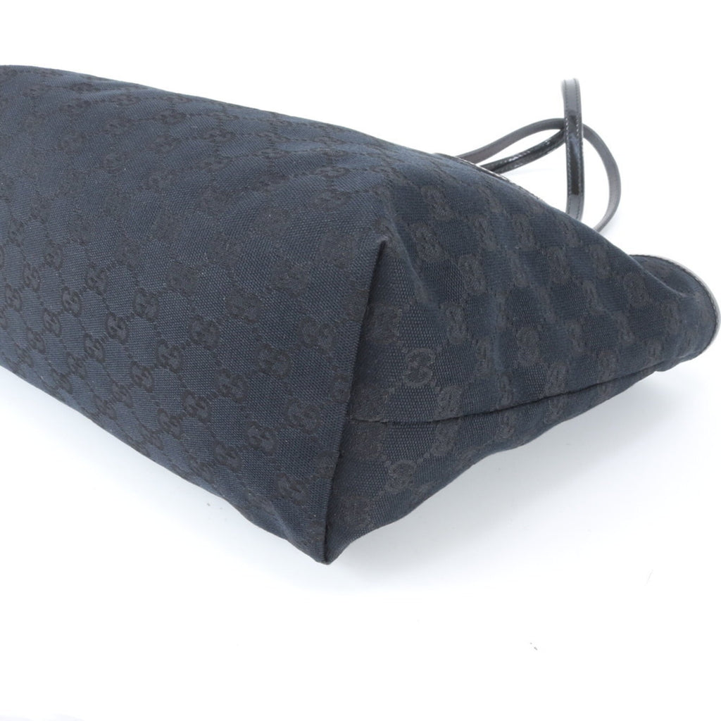 Gucci Black Leather Canvas Handbag Shoulder Bag Tote Bag (Pre-Owned)