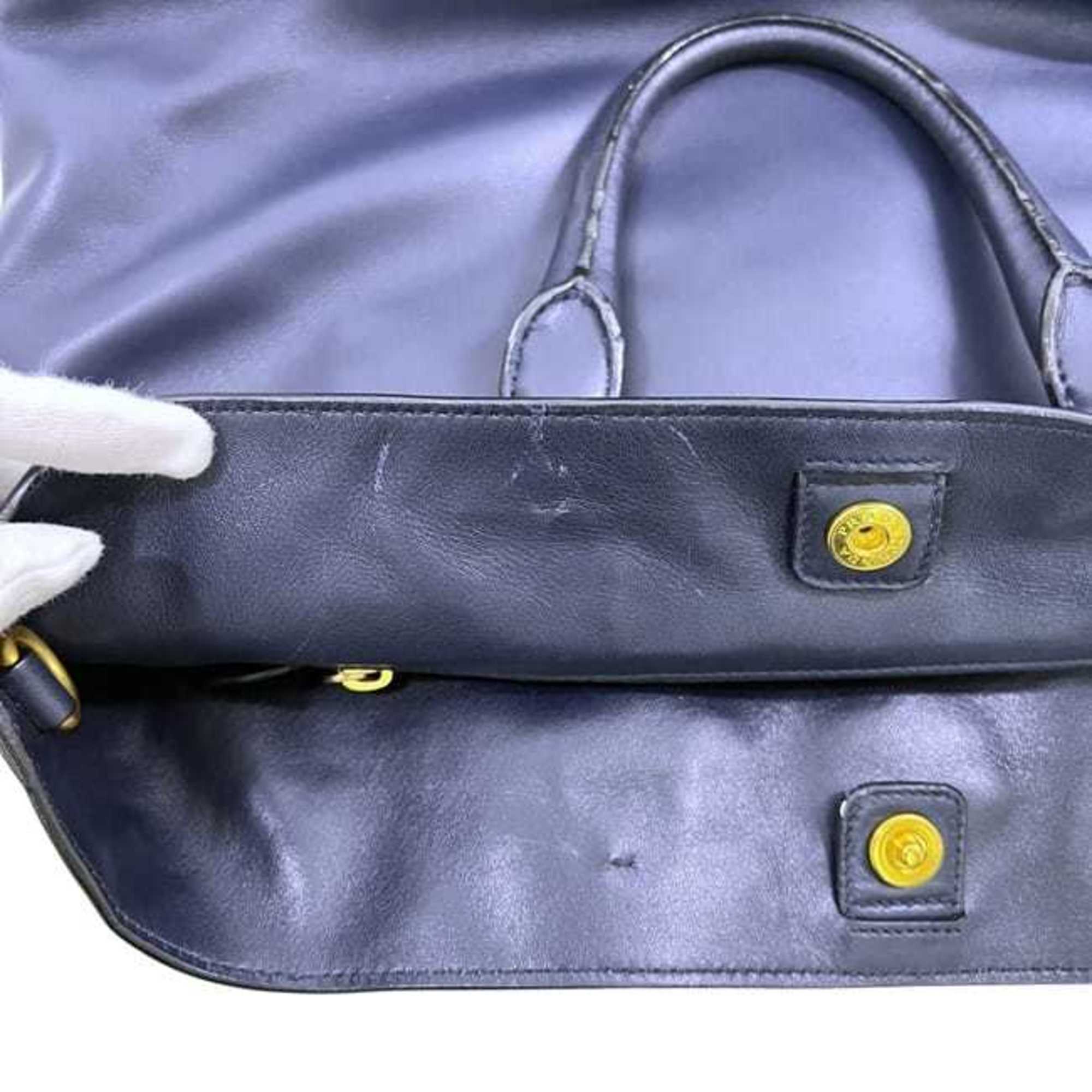 Prada Navy Leather Shoulder Bag Tote Bag