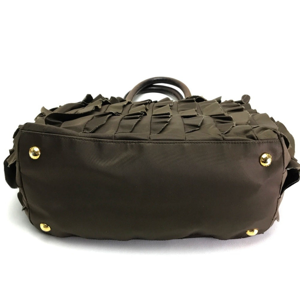 Prada Brown Nylon Canvas Leather Handbag Tote Bag